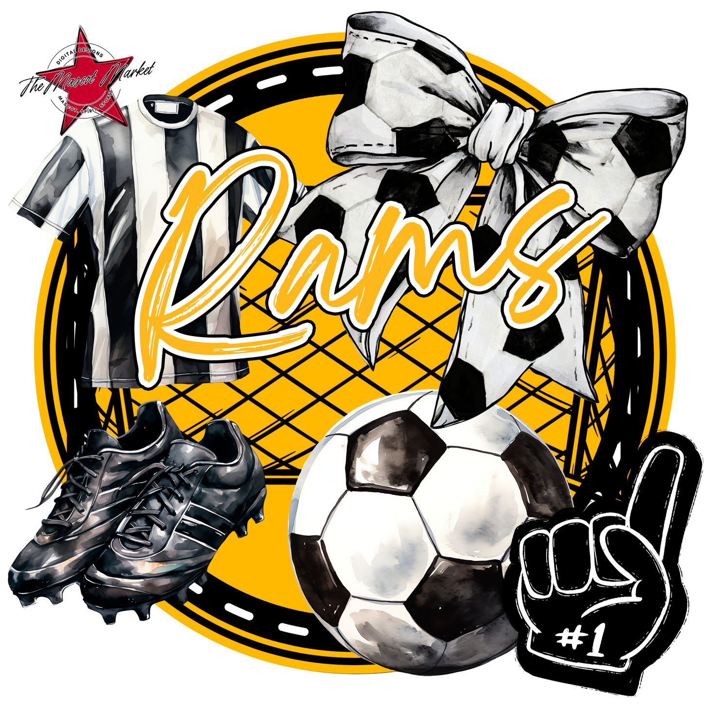 Rams Circle Soccer Design-Yellow