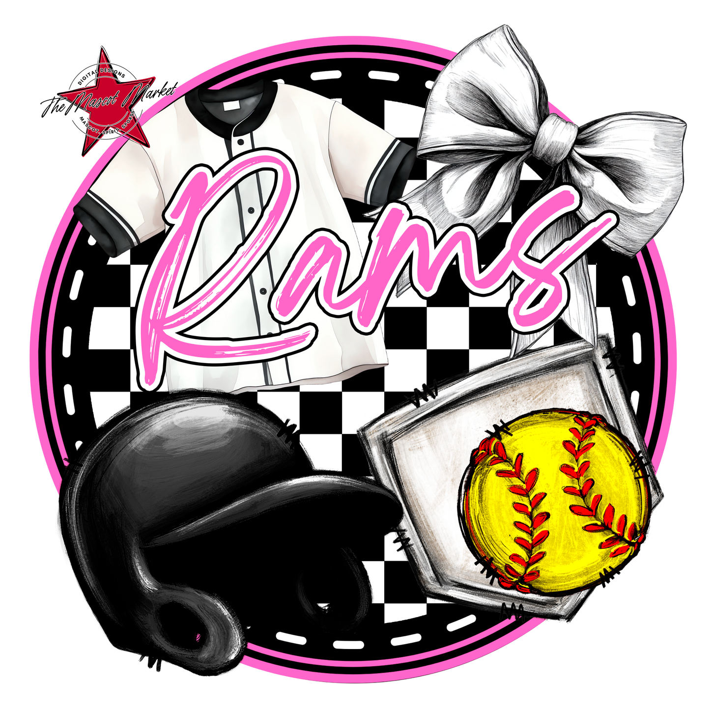 Rams Circle Softball Design-Baby Pink