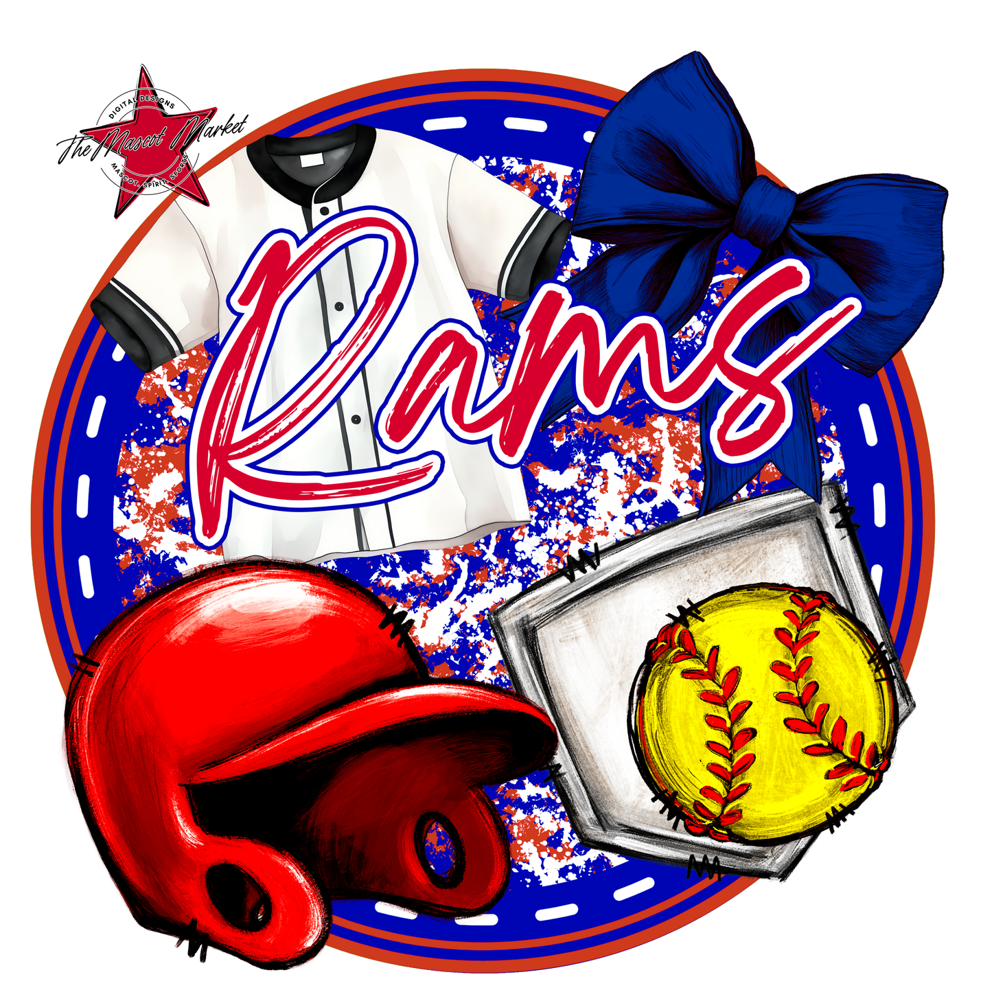 Rams Circle Softball Design-Blue-Red