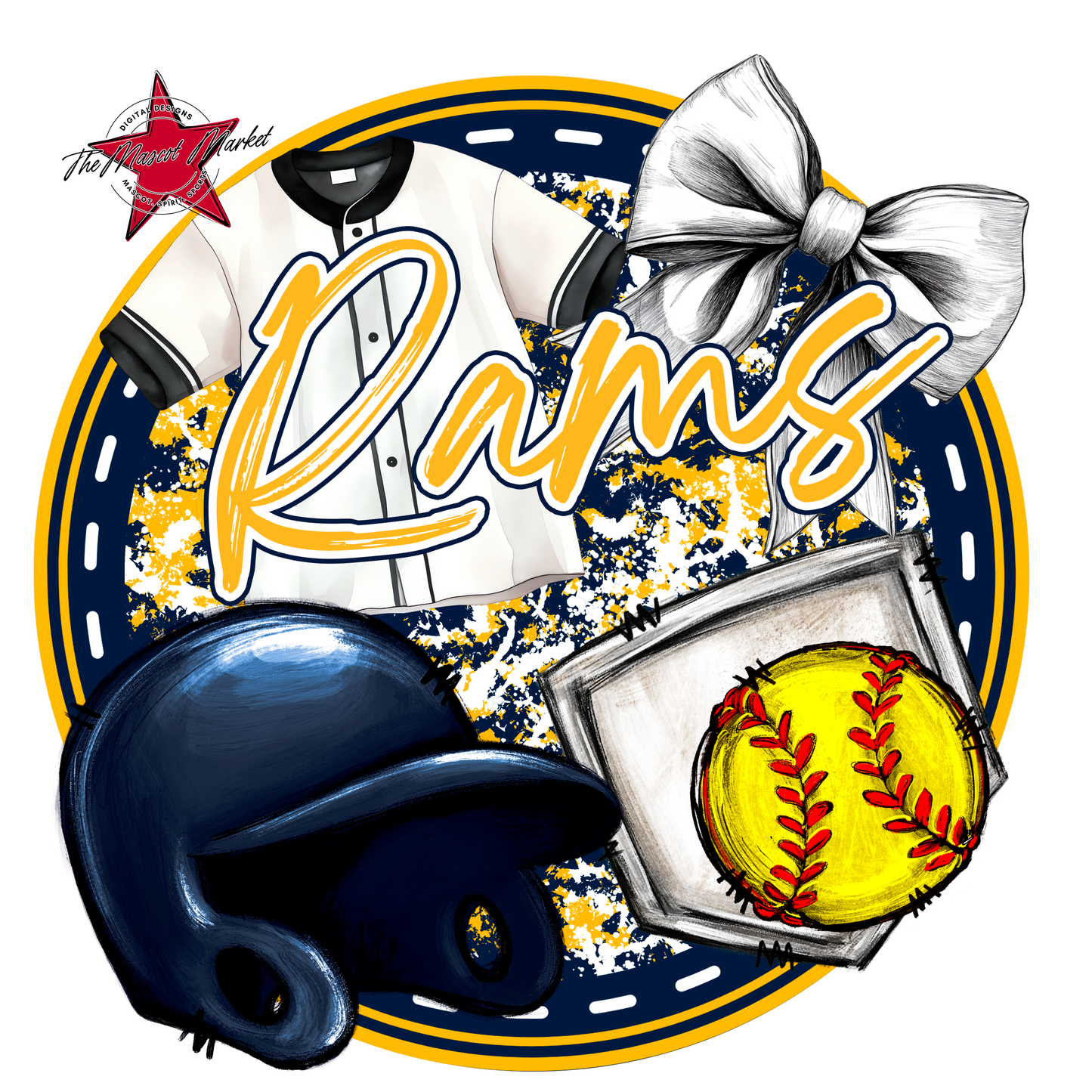 Rams Circle Softball Design-Navy-Yellow