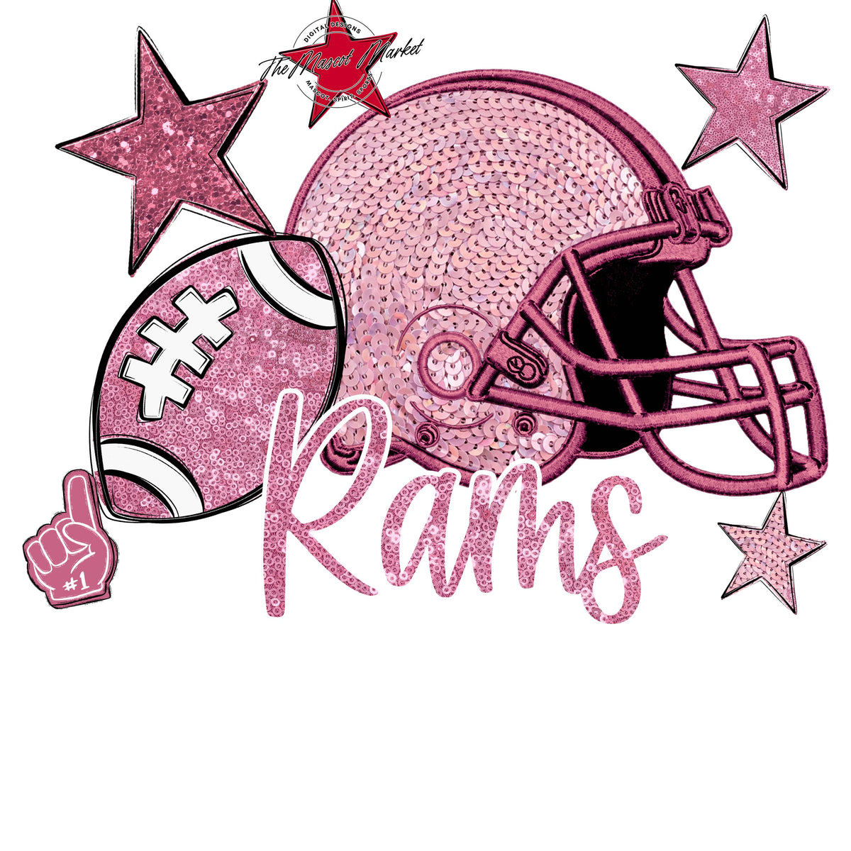 Rams Football Embroidered Sequins Design-Pink Out
