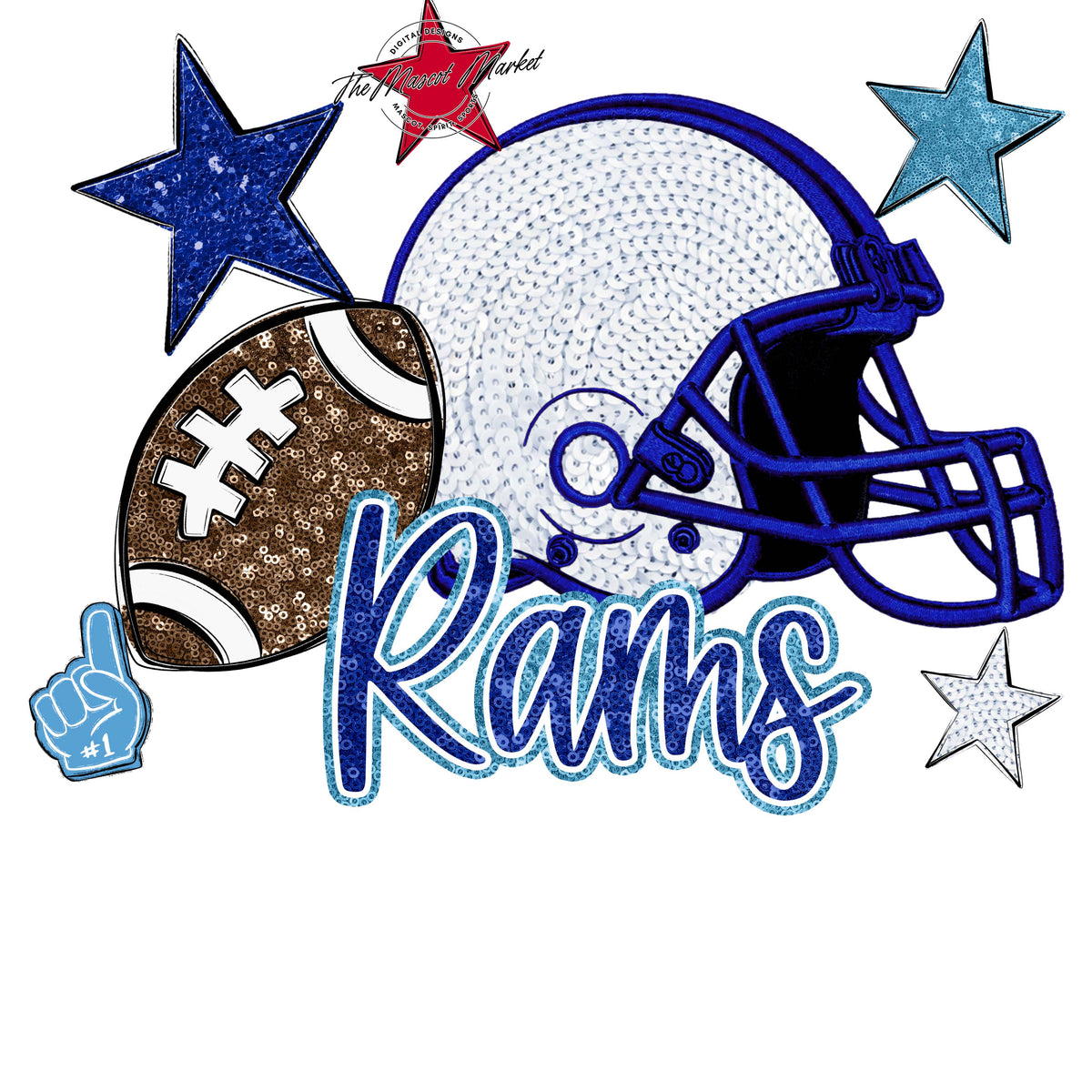 Rams Football Embroidered Sequins Design-Blue & Carolina Blue