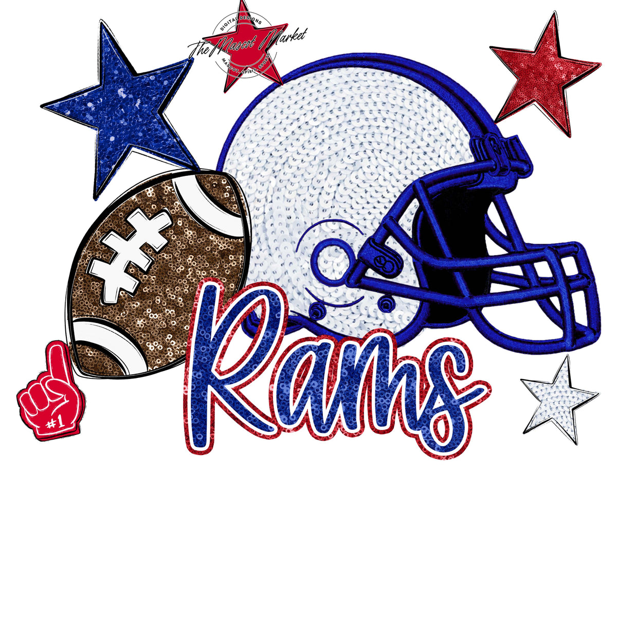Rams Football Embroidered Sequins Design-Blue & Red