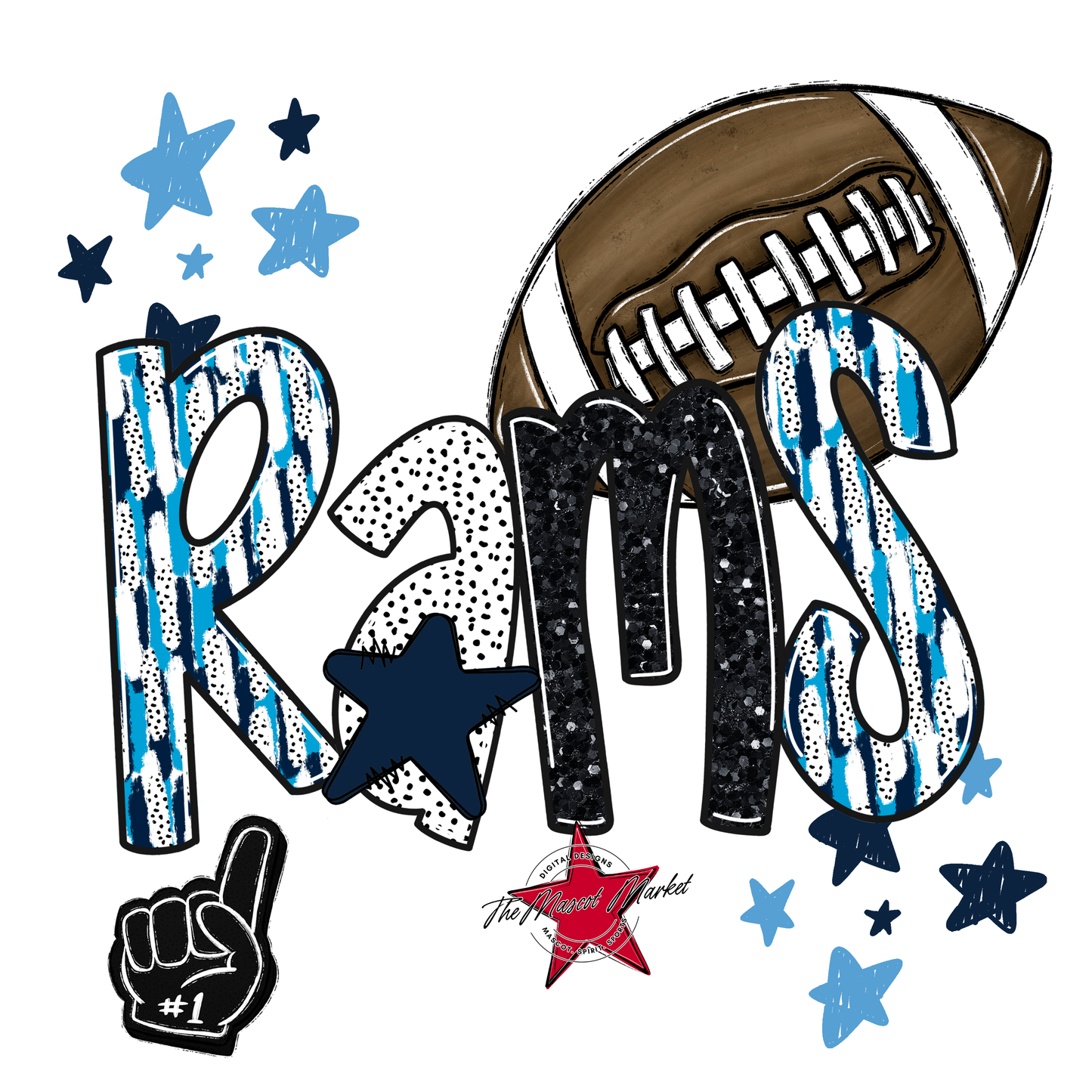 Rams Football Scrape-Navy-Carolina Blue