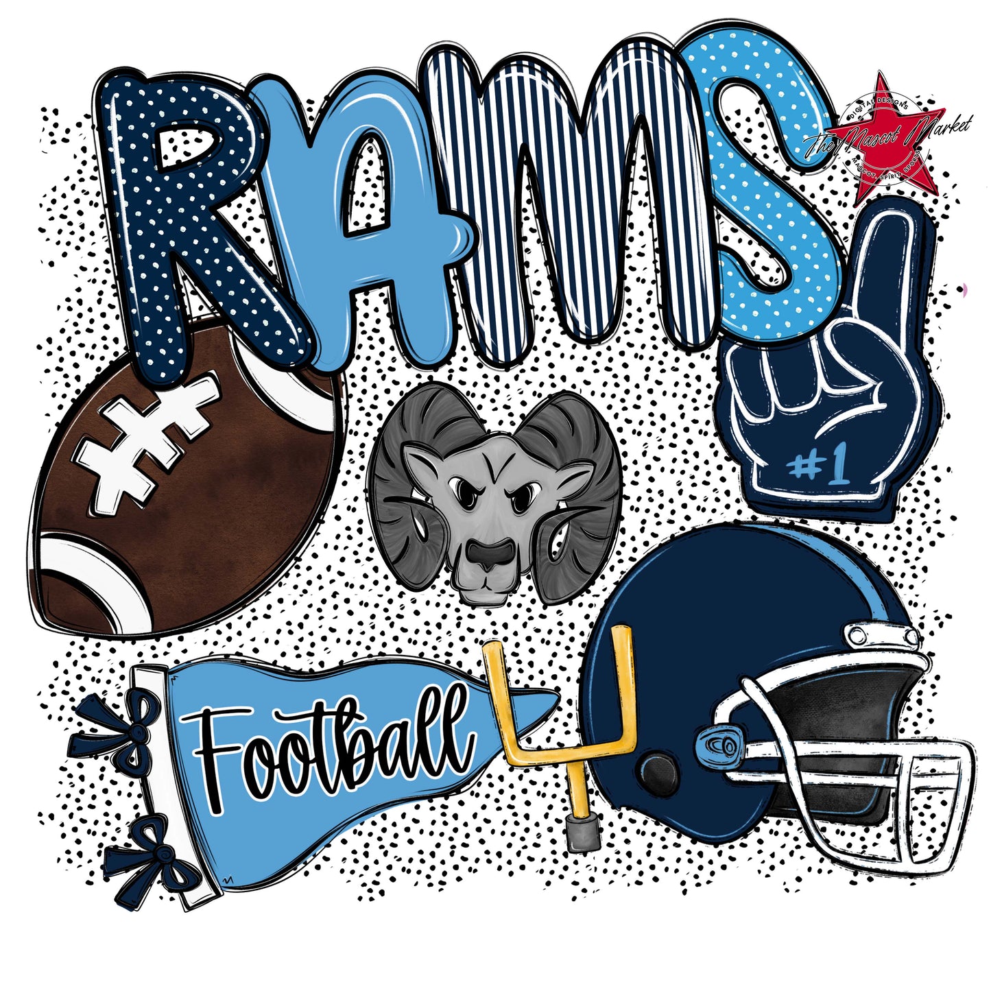 Rams Football Spirit-Navy & Carolina Blue