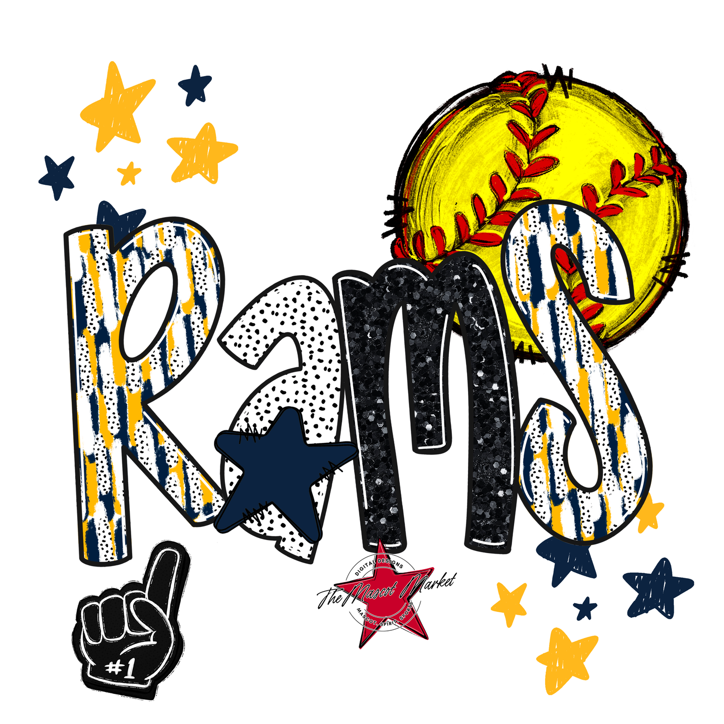 Rams Softball Scrape-Navy-Yellow