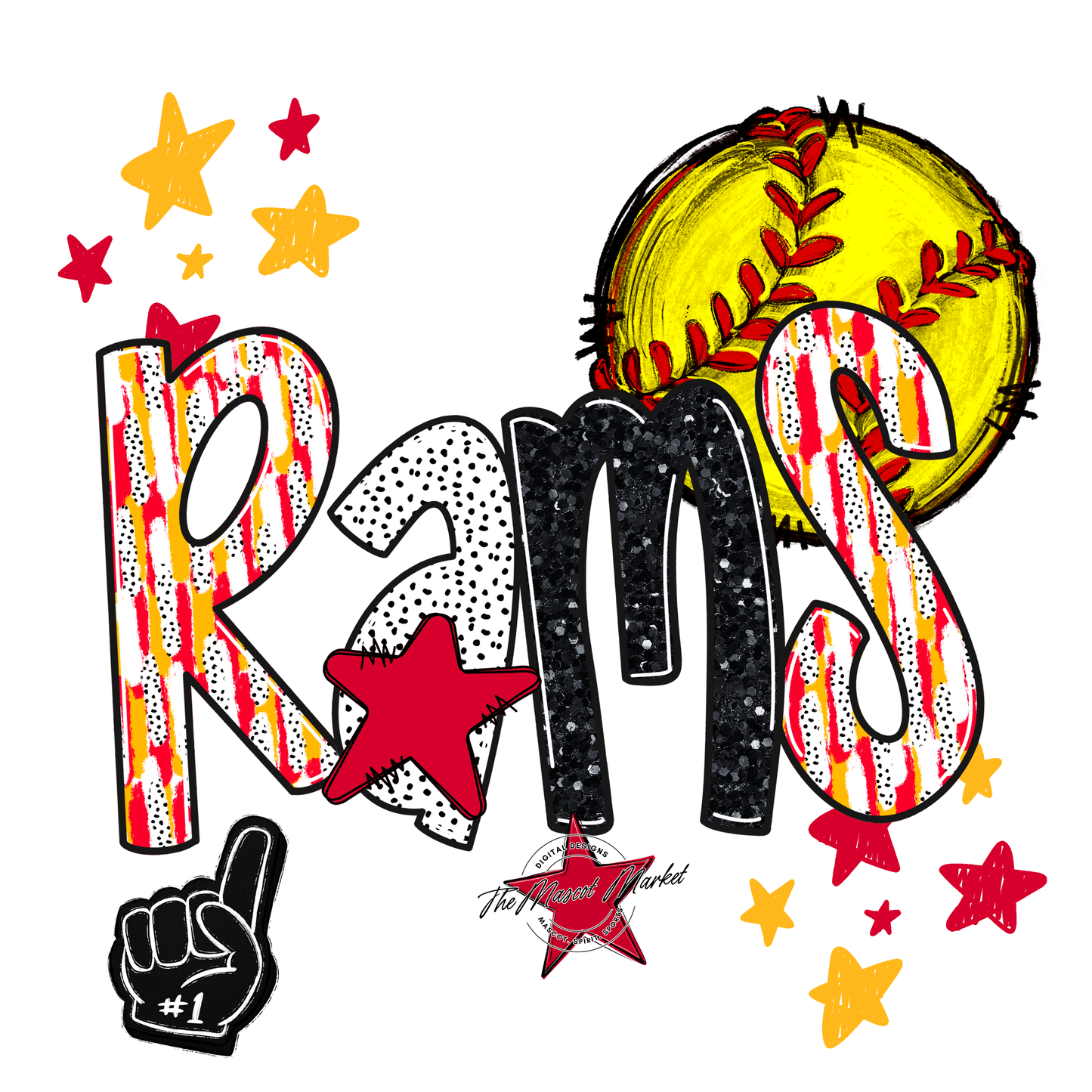 Rams Softball Scrape-Red-Yellow