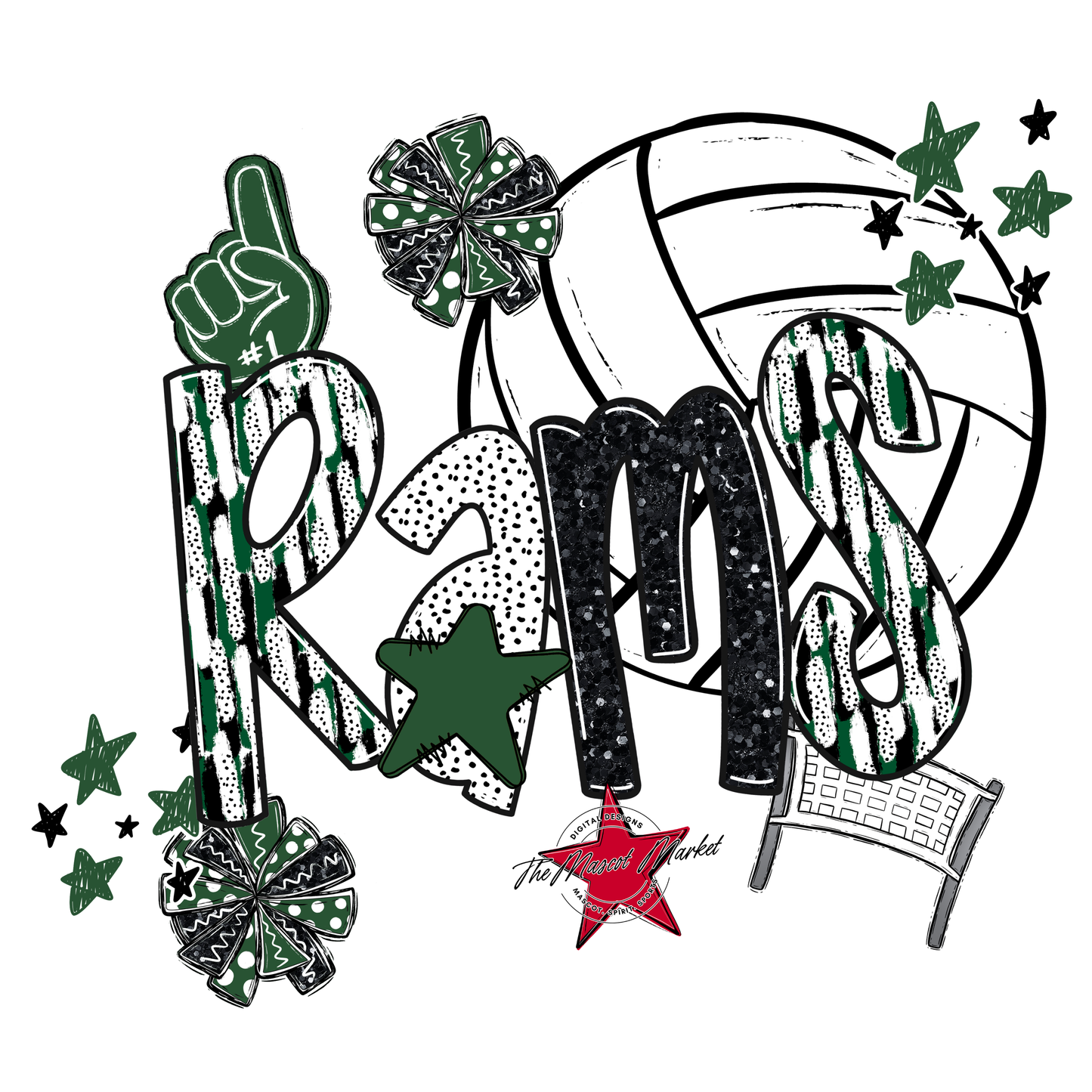 Rams Volleyball Scrape-Green