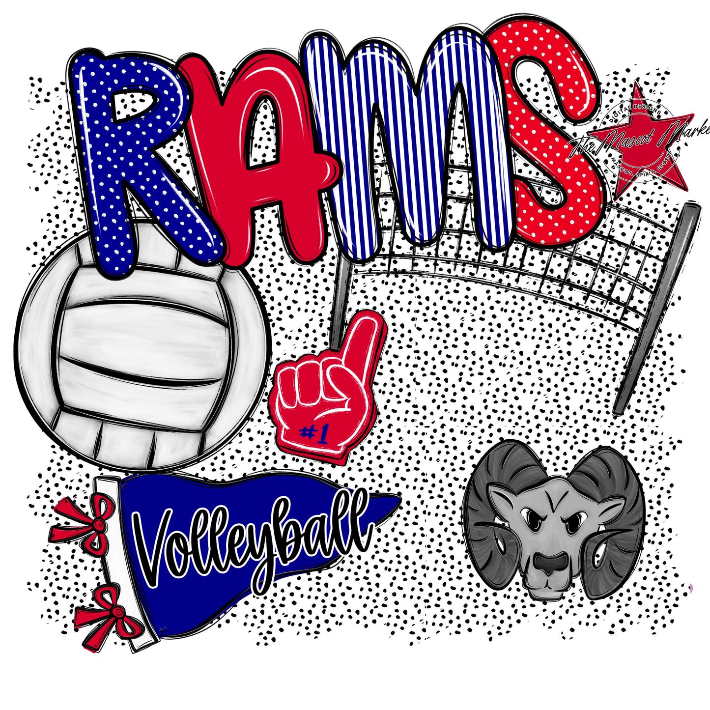 Rams Volleyball Spirit-Blue & Red