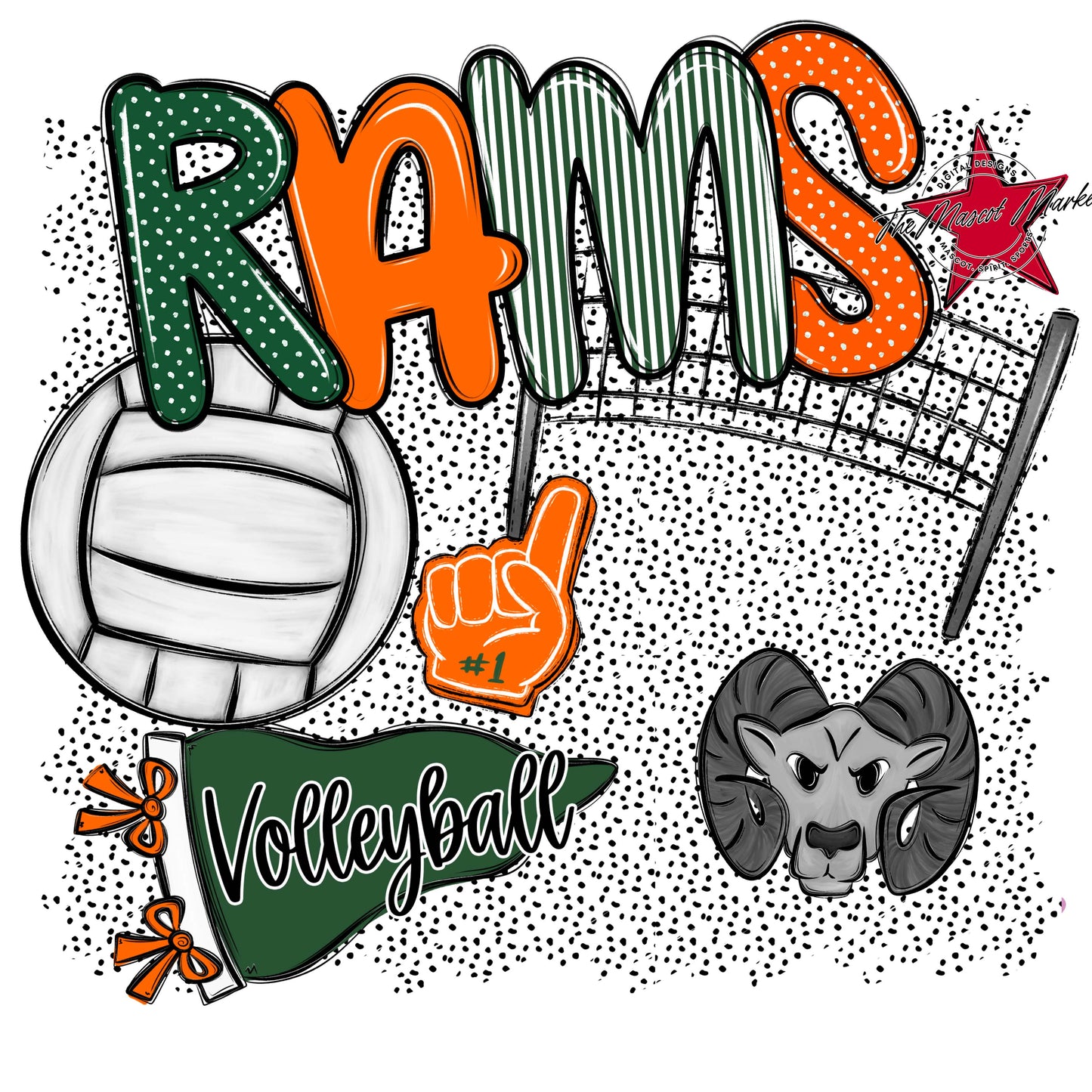 Rams Volleyball Spirit-Green & Orange