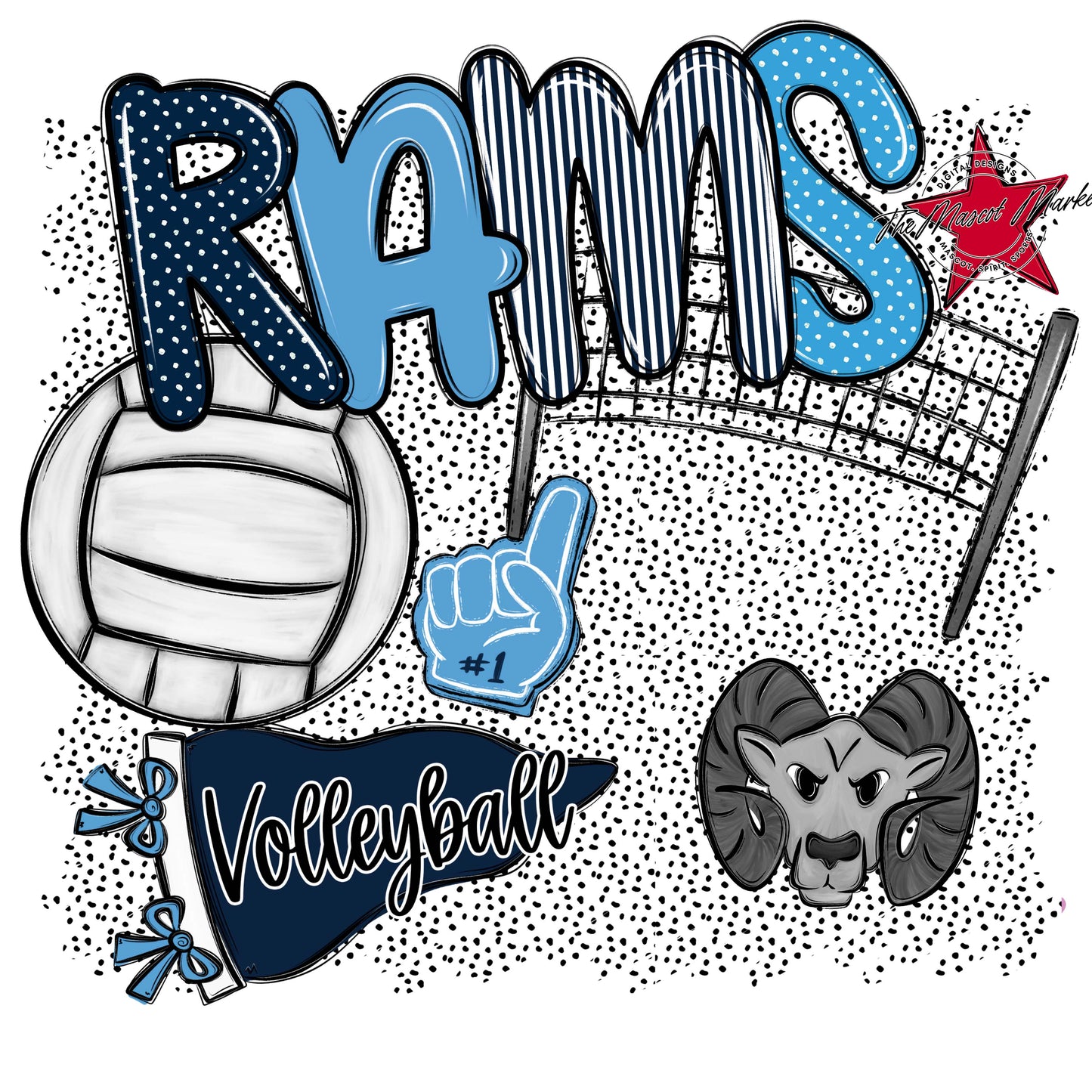 Rams Volleyball Spirit-Navy & Carolina Blue