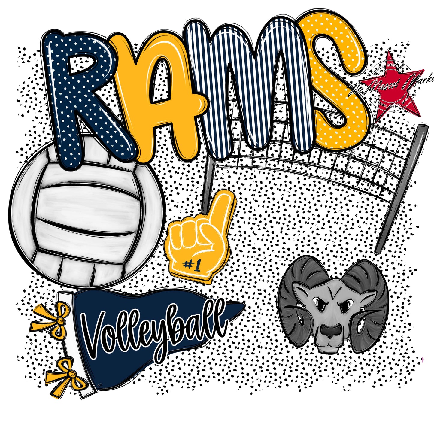 Rams Volleyball Spirit-Navy & Yellow