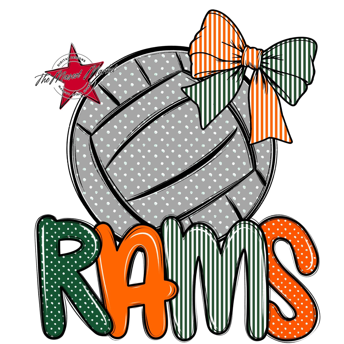Rams Volleyball Spirit Design-Green & Orange