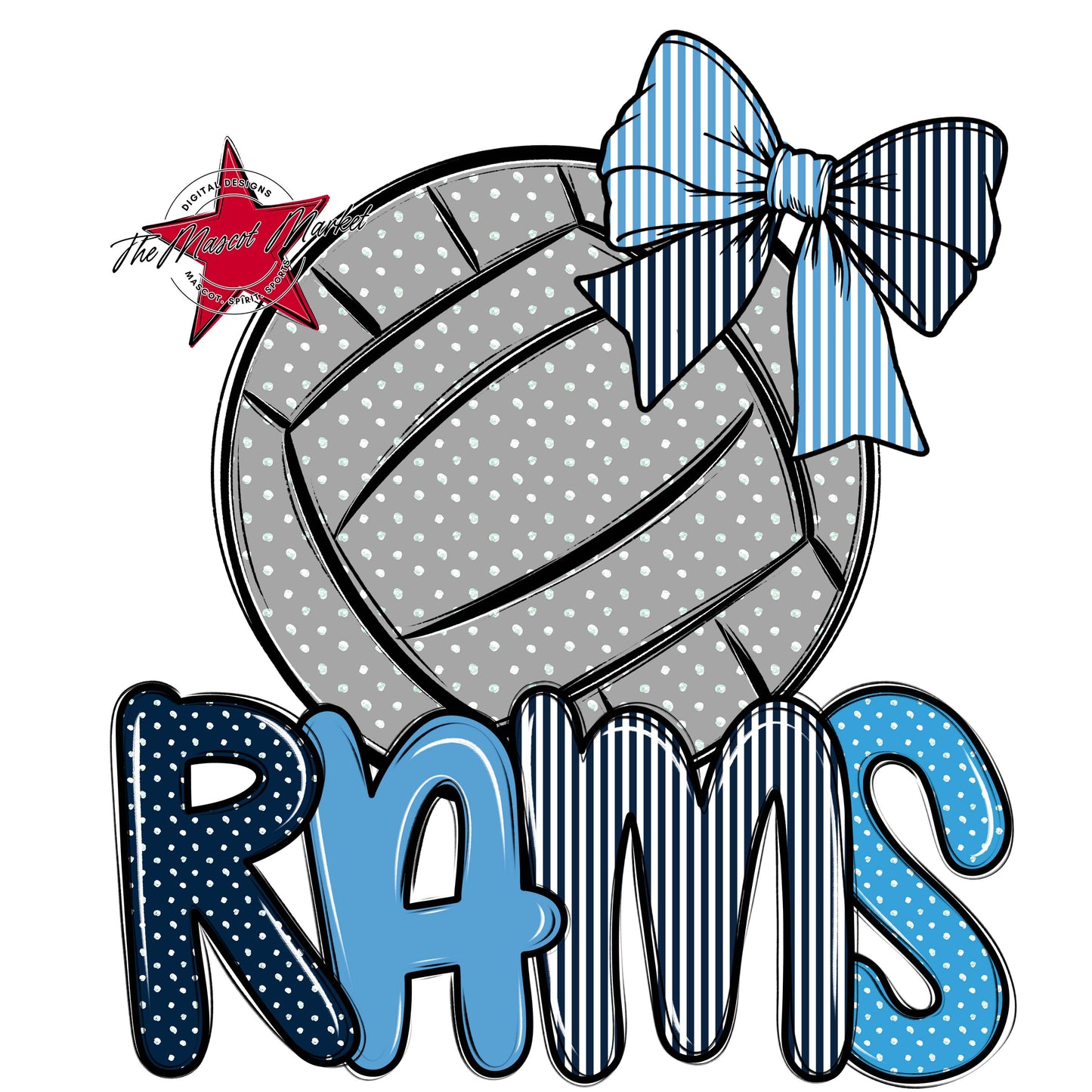 Rams Volleyball Spirit Design-Navy & Carolina Blue
