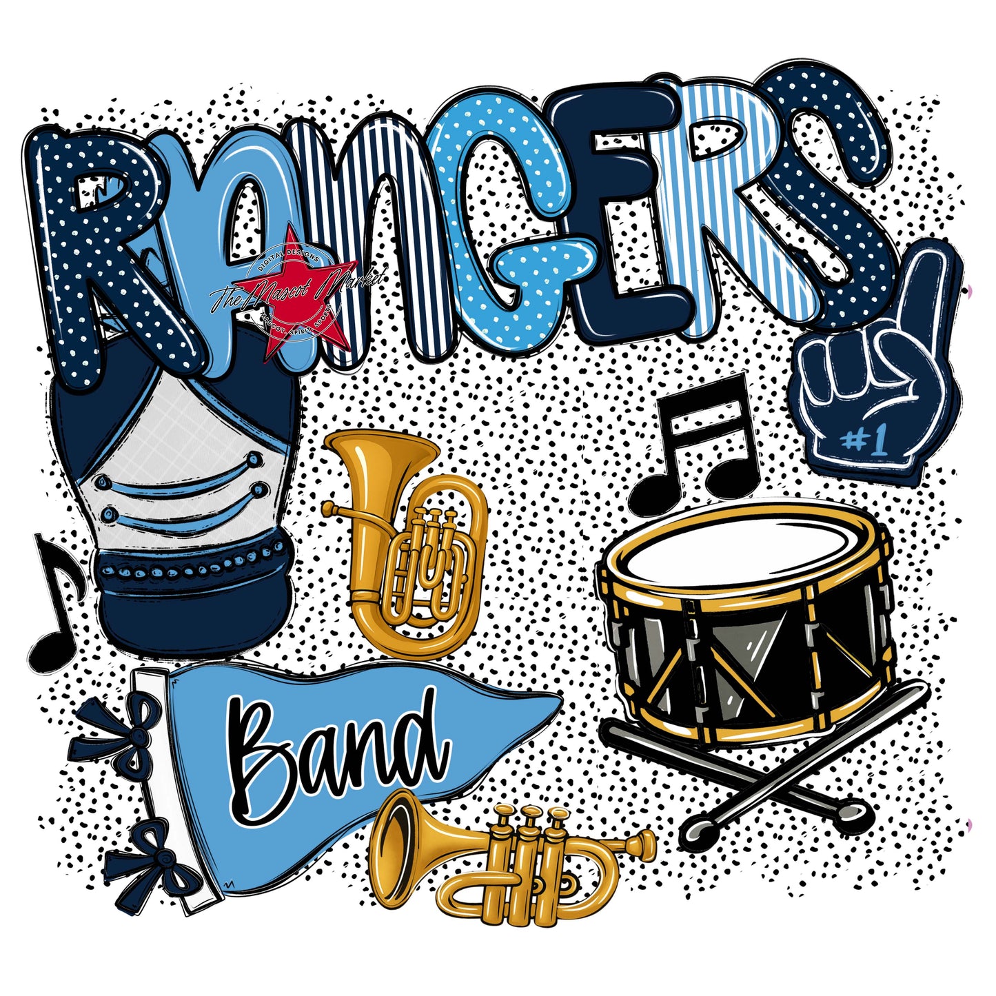 Rangers Band Spirit-Navy & Carolina Blue