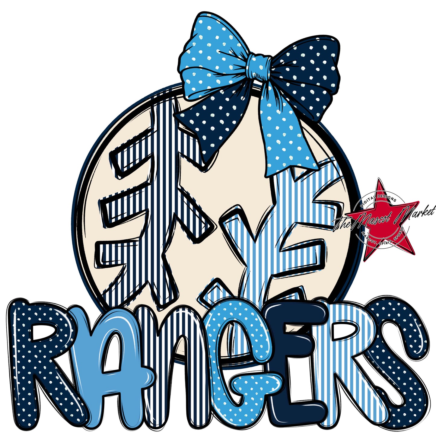 Rangers Baseball-Softball Spirit Design-Navy & Carolina Blue