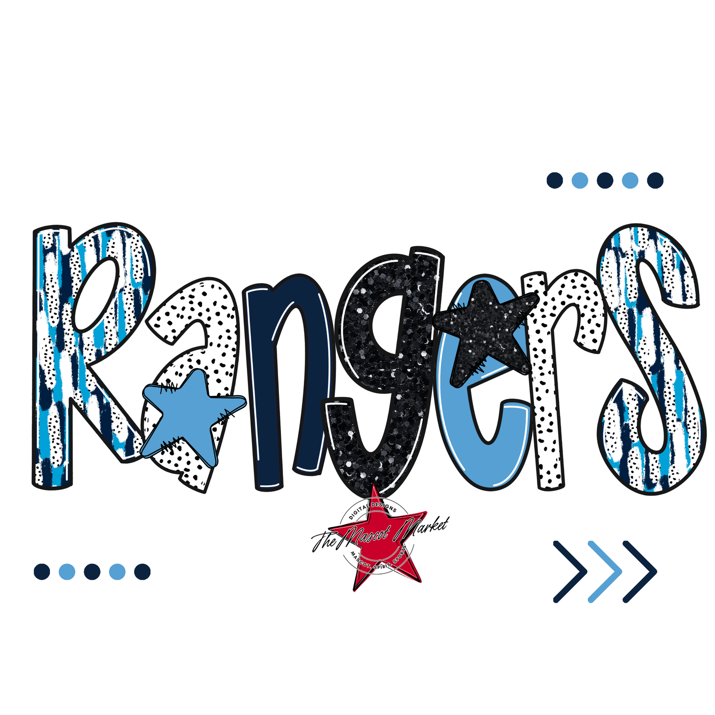Rangers Brushstroke Alpha w Arrows-Navy-Carolina Blue