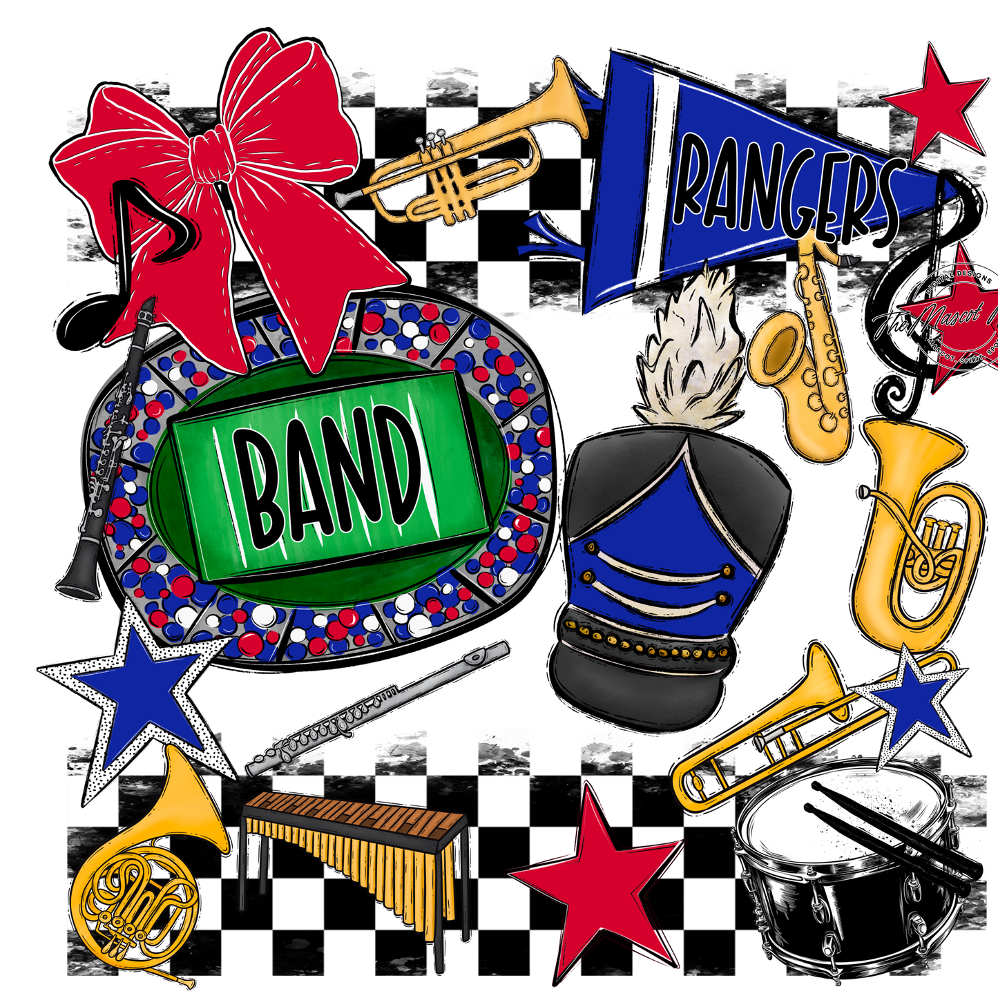Rangers Checkers Band Spirit Design-Royal Blue-Red