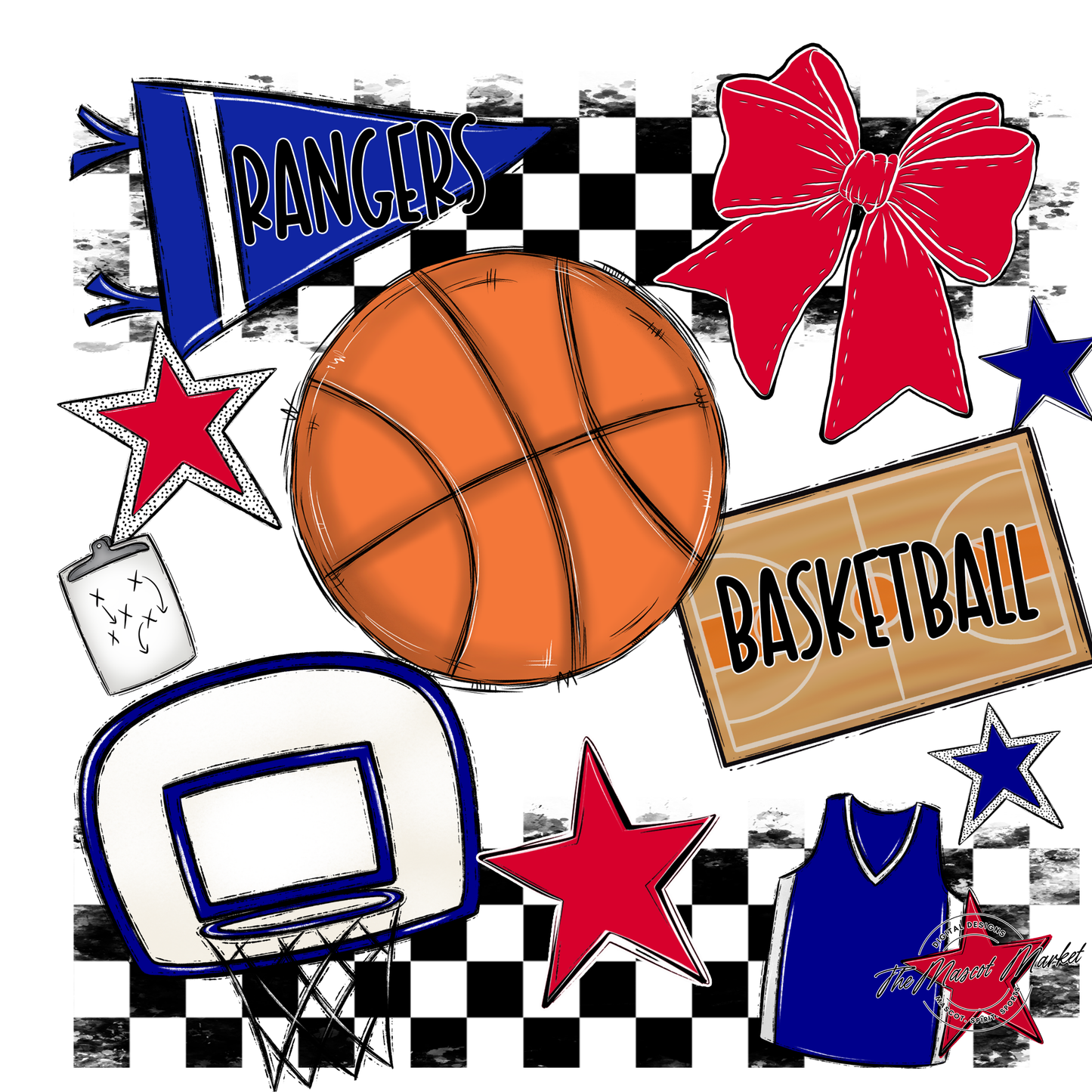 Rangers Checkers Basketball Spirit Design-Blue-Red