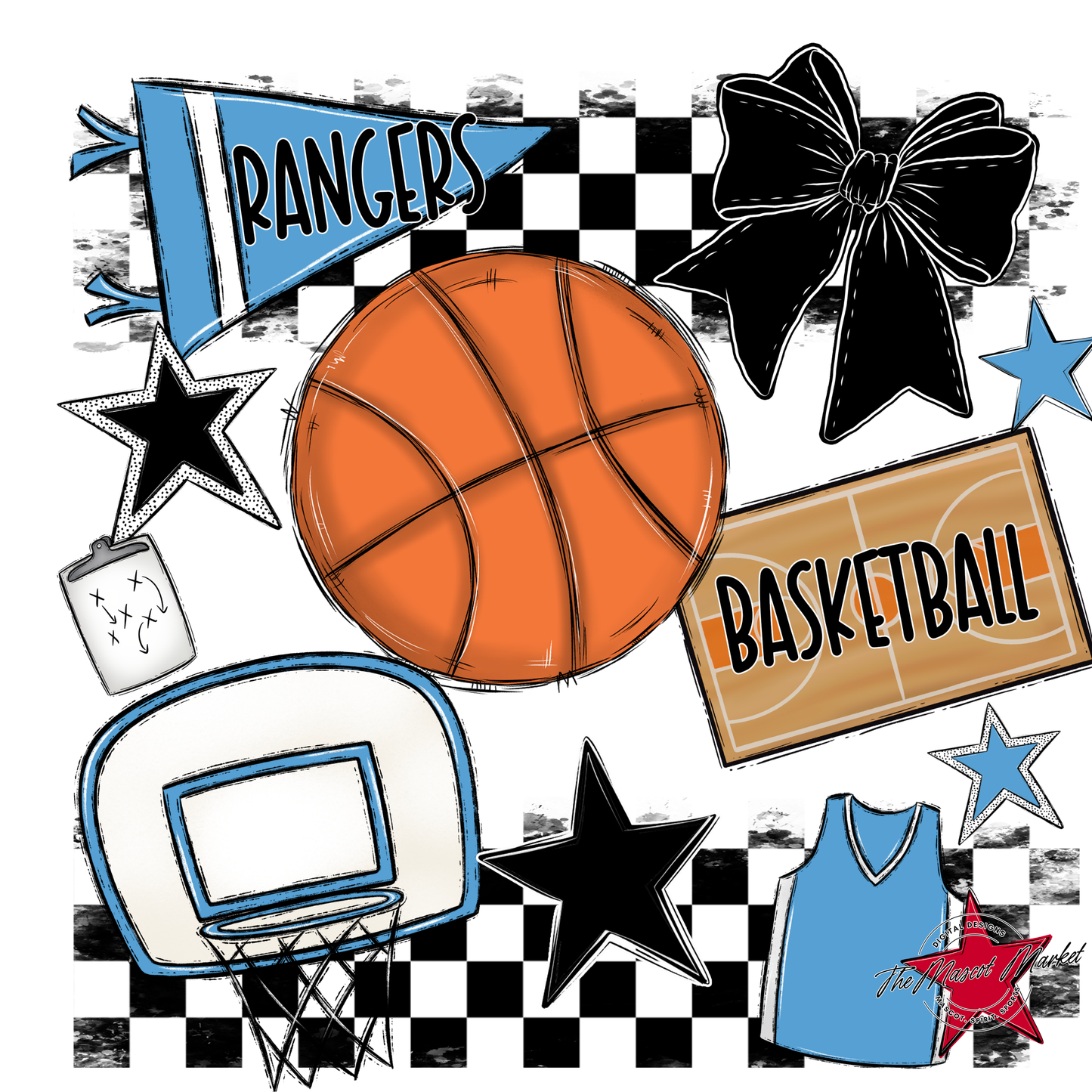 Rangers Checkers Basketball Spirit Design-Carolina Blue