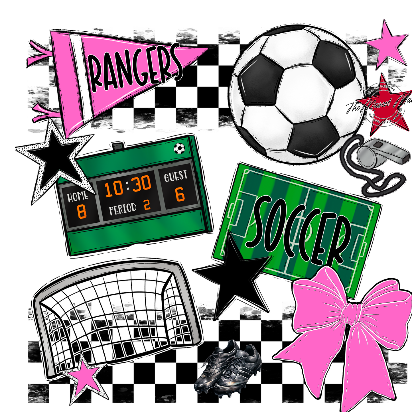 Rangers Checkers Soccer Spirit Design-Baby Pink