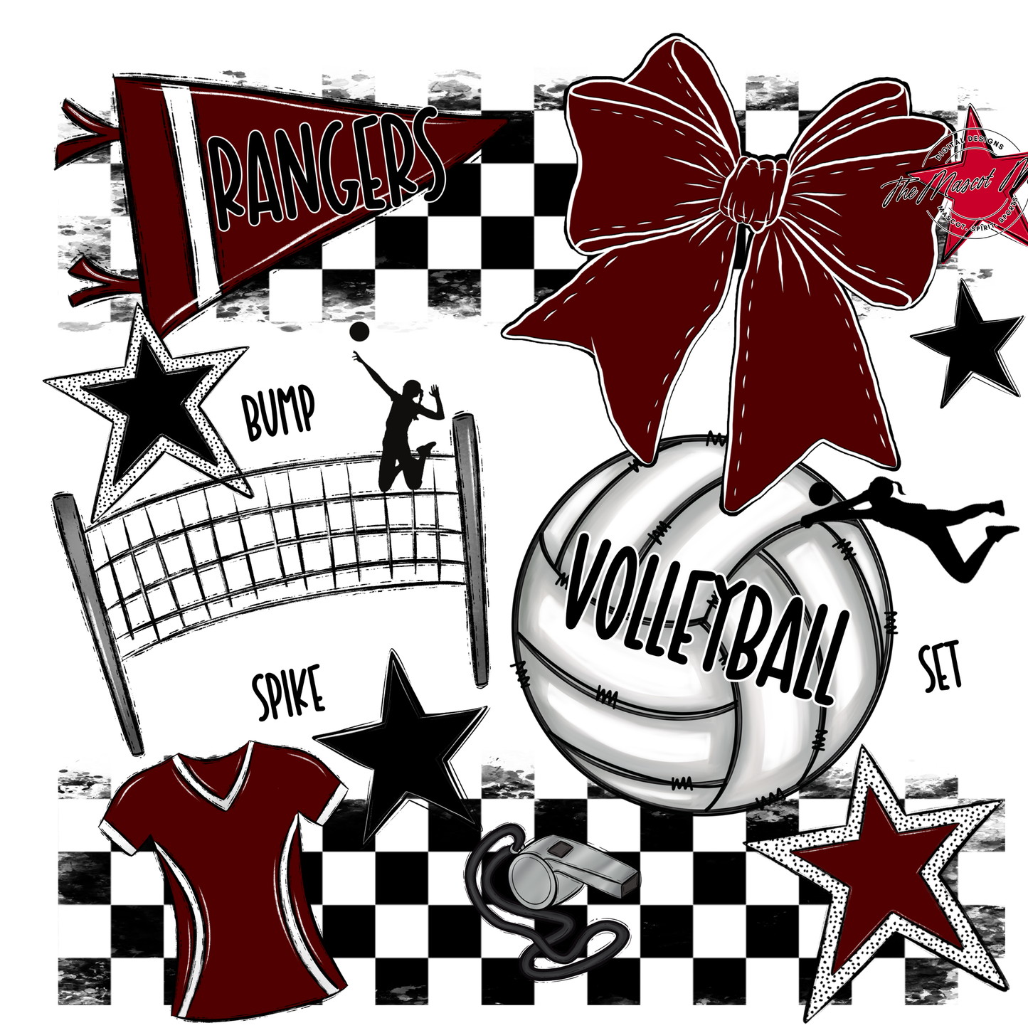 Rangers Checkers Volleyball Spirit Design-Maroon