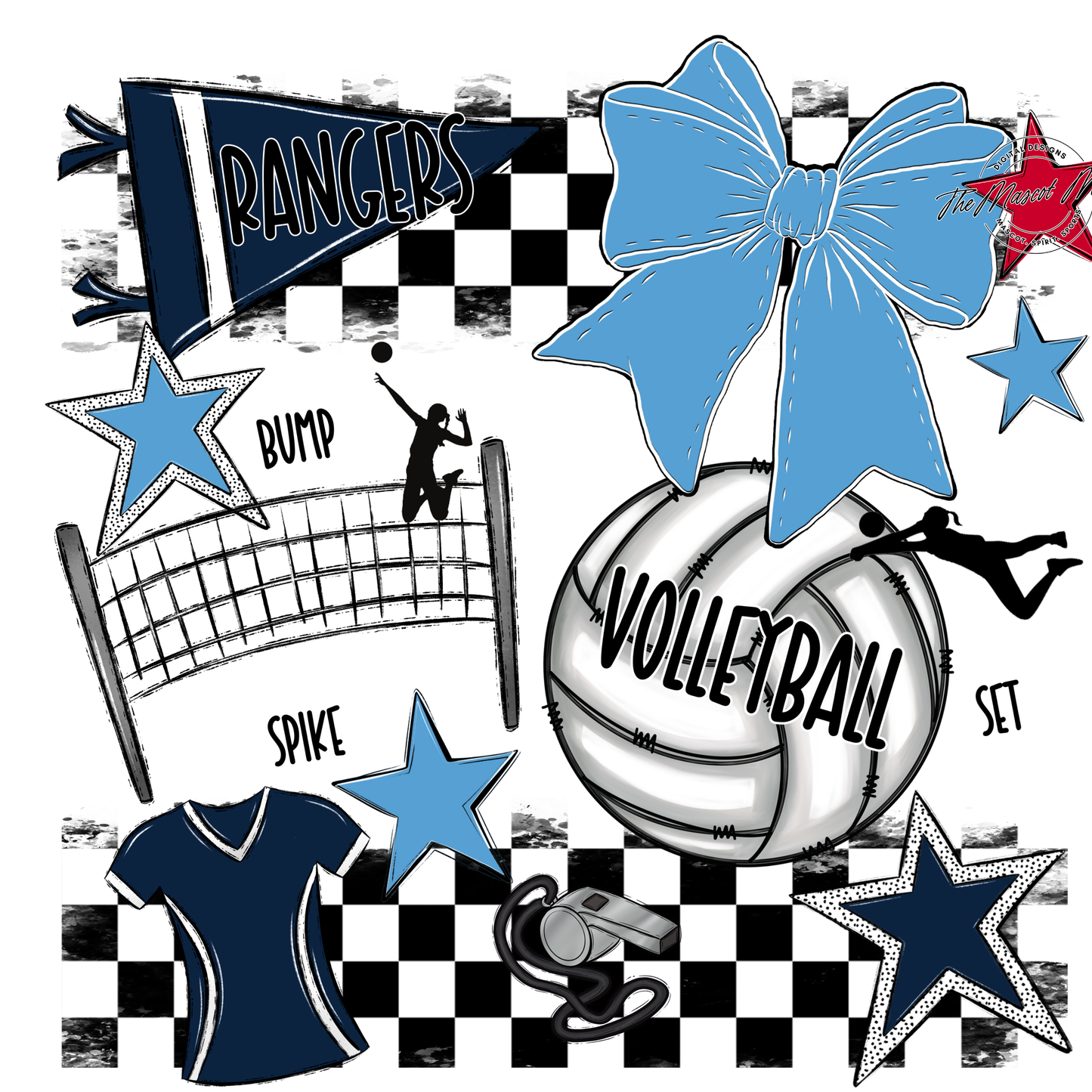 Rangers Checkers Volleyball Spirit Design-Navy-Carolina Blue
