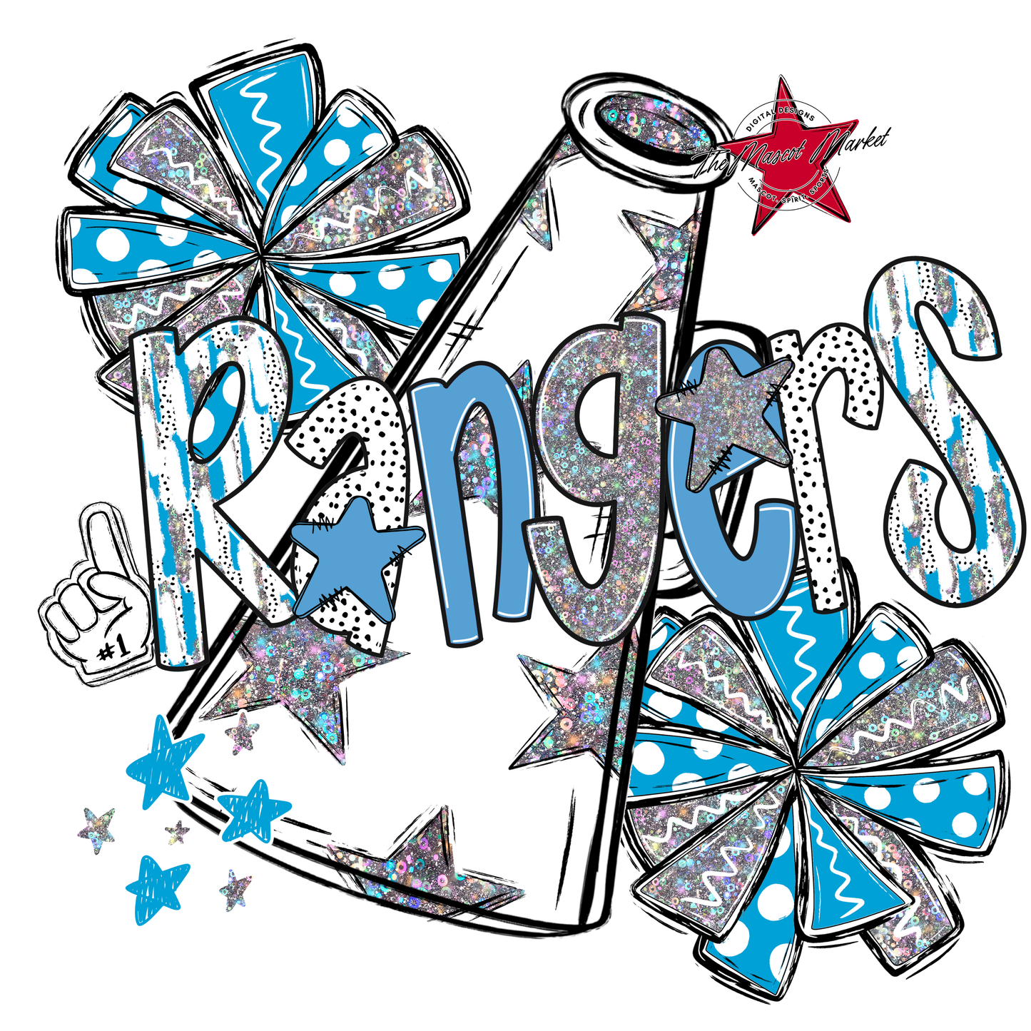 Rangers Cheer Megaphone Scrape-Carolina Blue