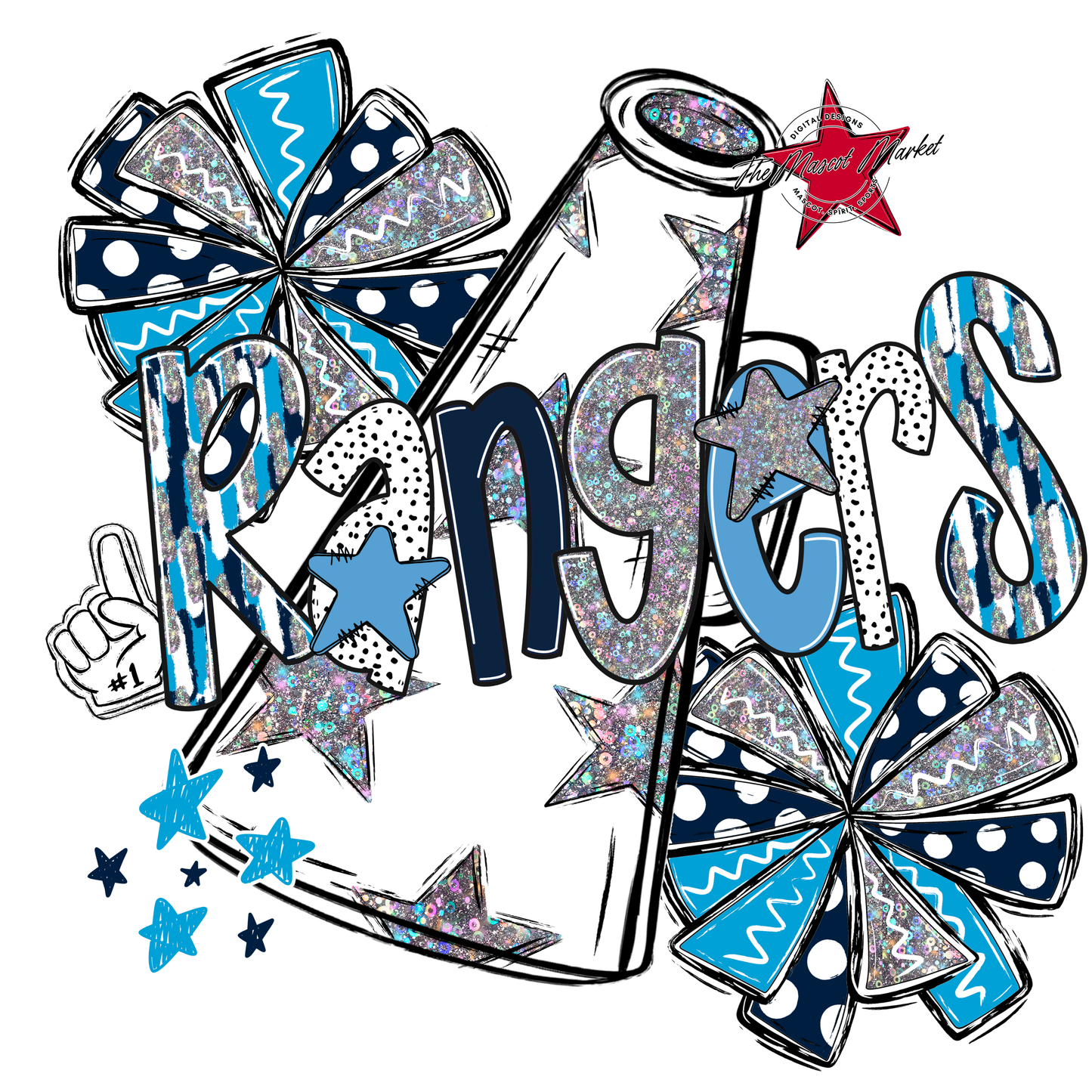 Rangers Cheer Megaphone Scrape-Navy-Carolina Blue