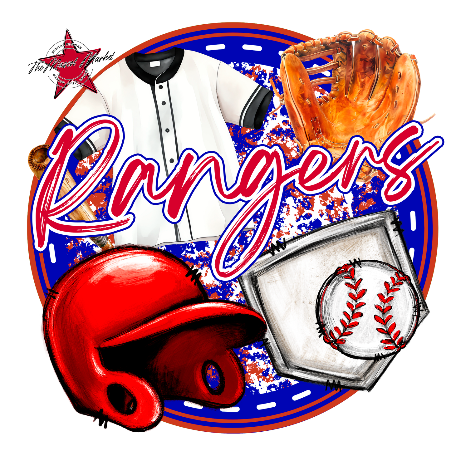 Rangers Circle Baseball Design-Blue-Red