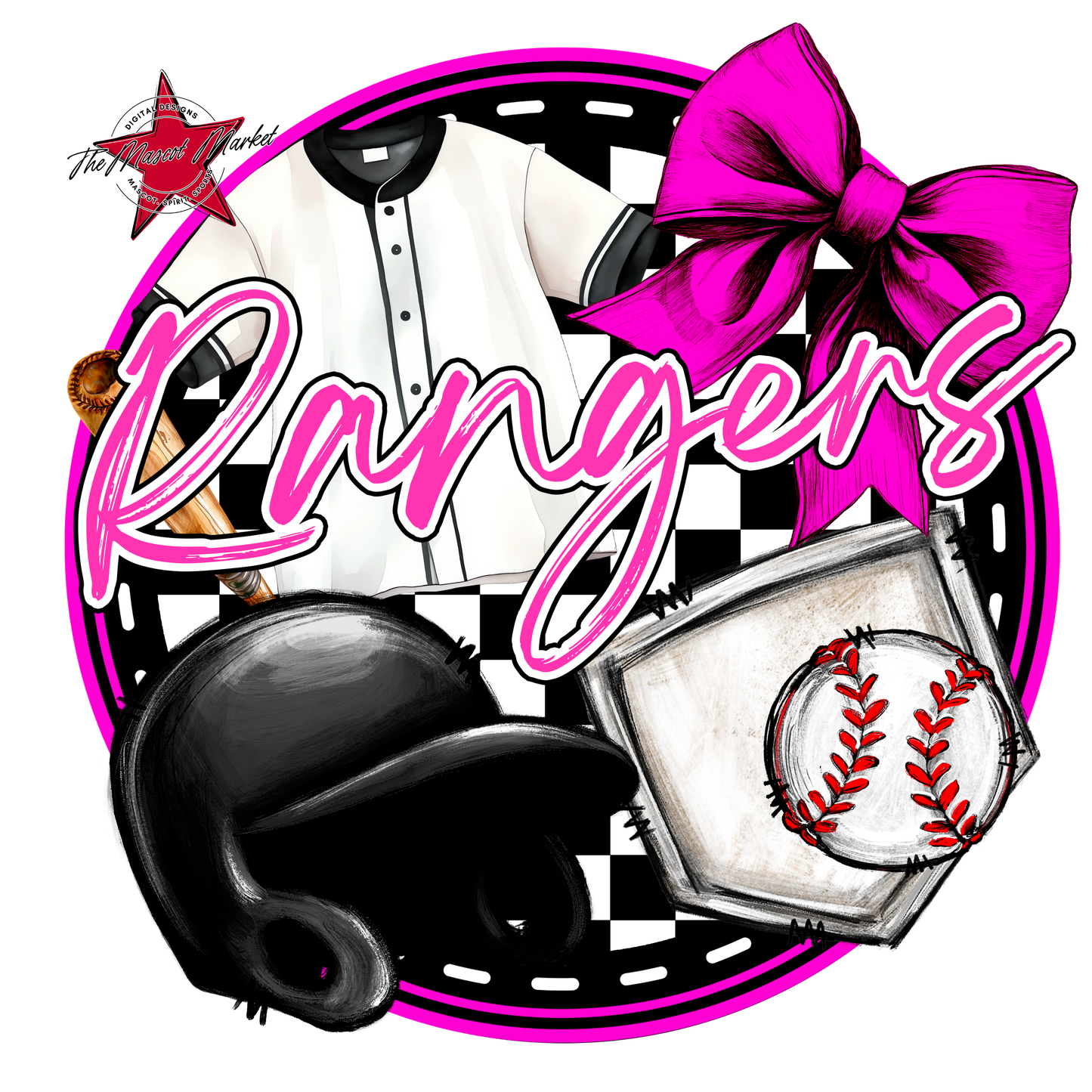 Rangers Circle Baseball Design-Pink