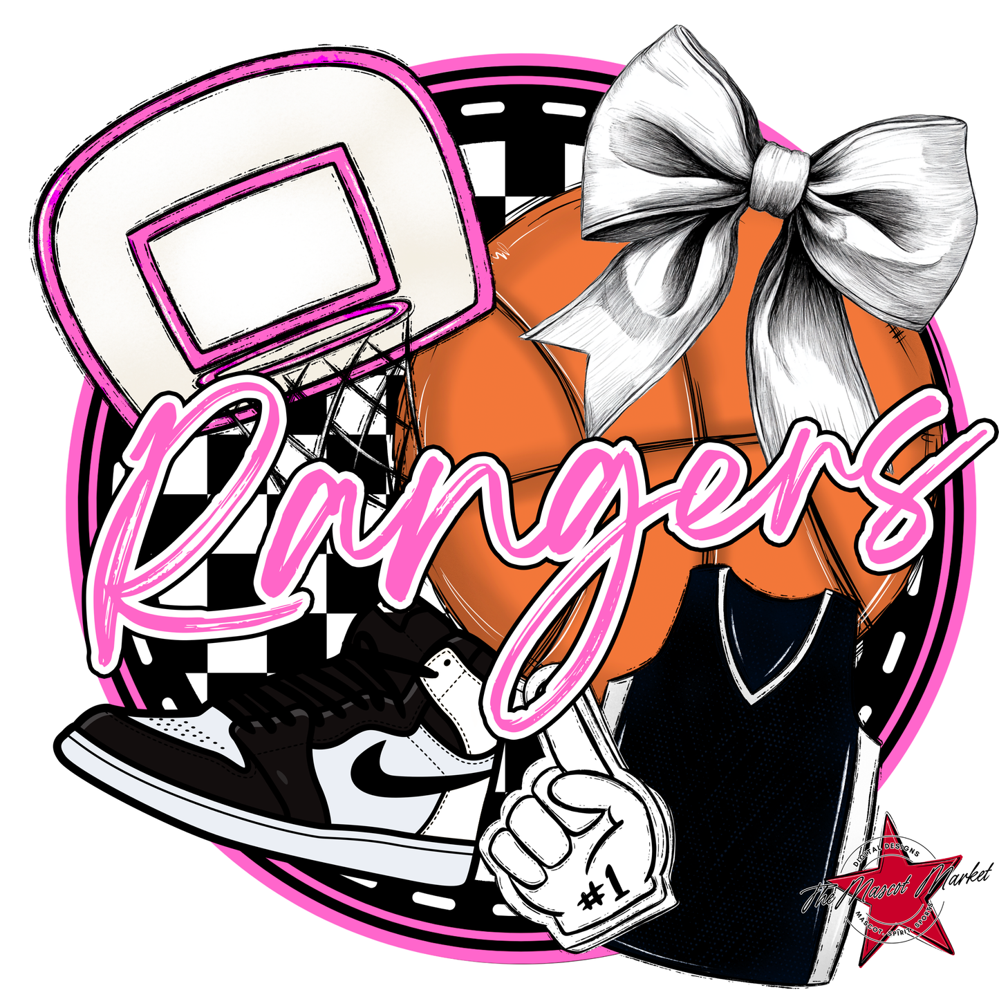 Rangers Circle Basketball Design-Baby Pink