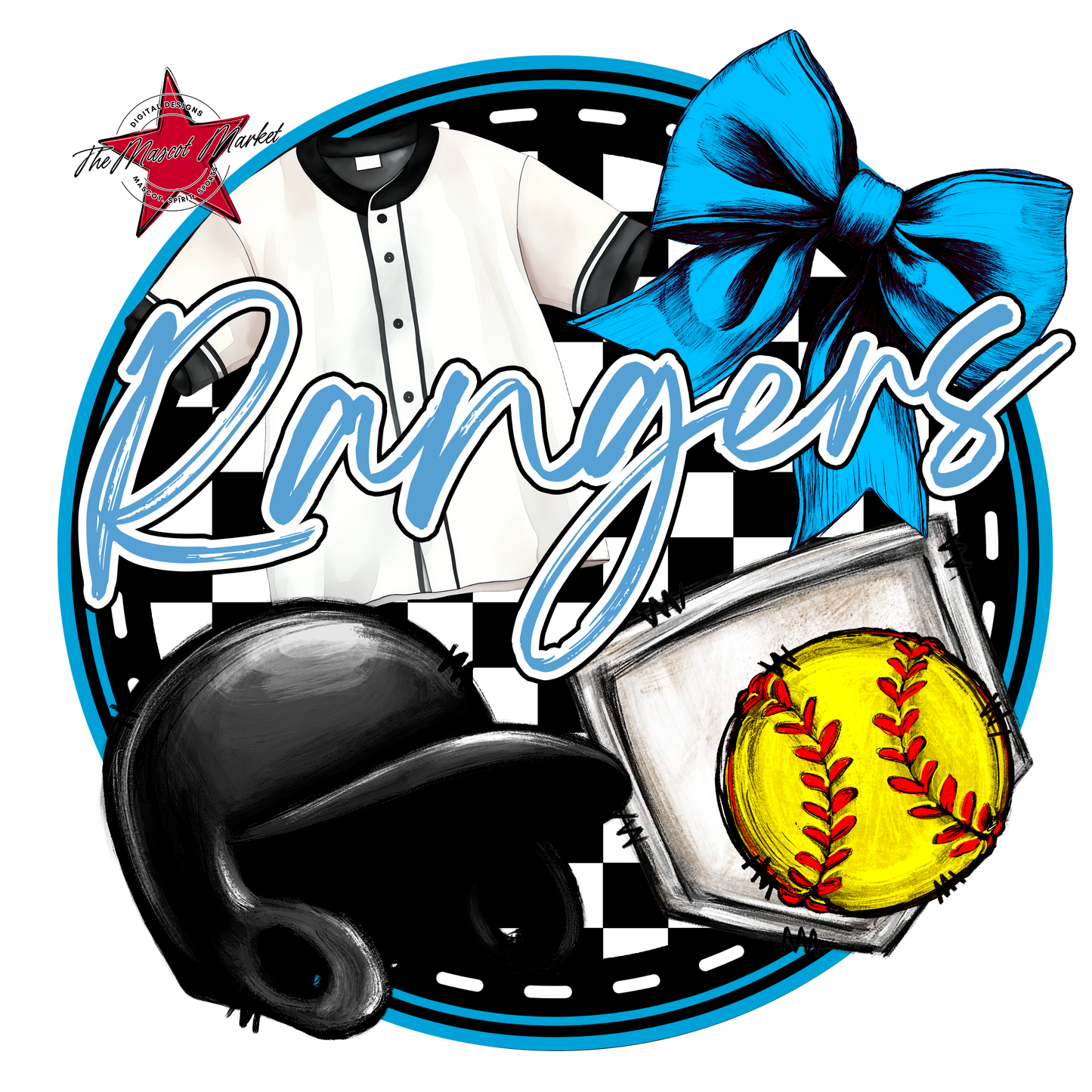 Rangers Circle Softball Design-Carolina Blue