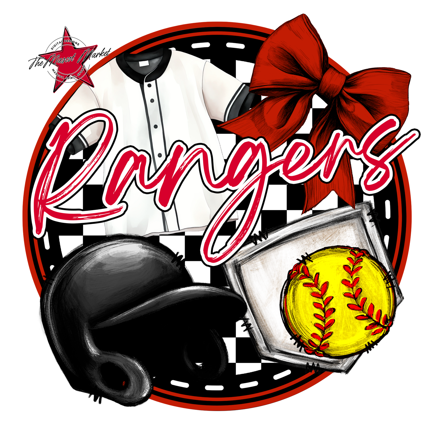 Rangers Circle Softball Design-Red