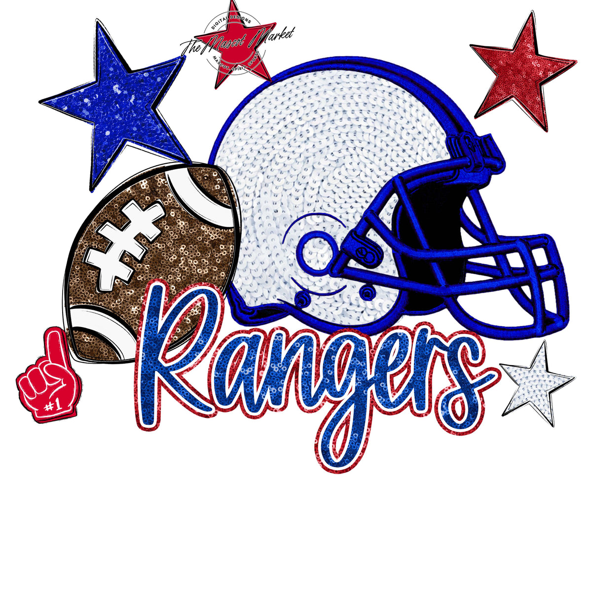 Rangers Football Embroidered Sequins Design-Royal Blue & Red