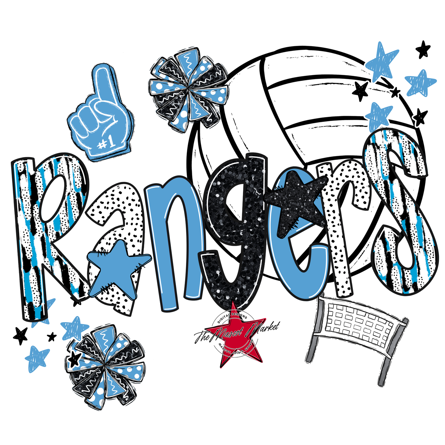 Rangers Volleyball Scrape-Carolina Blue