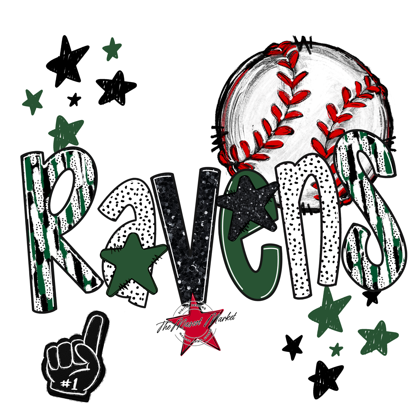 Ravens Baseball Scrape-Green