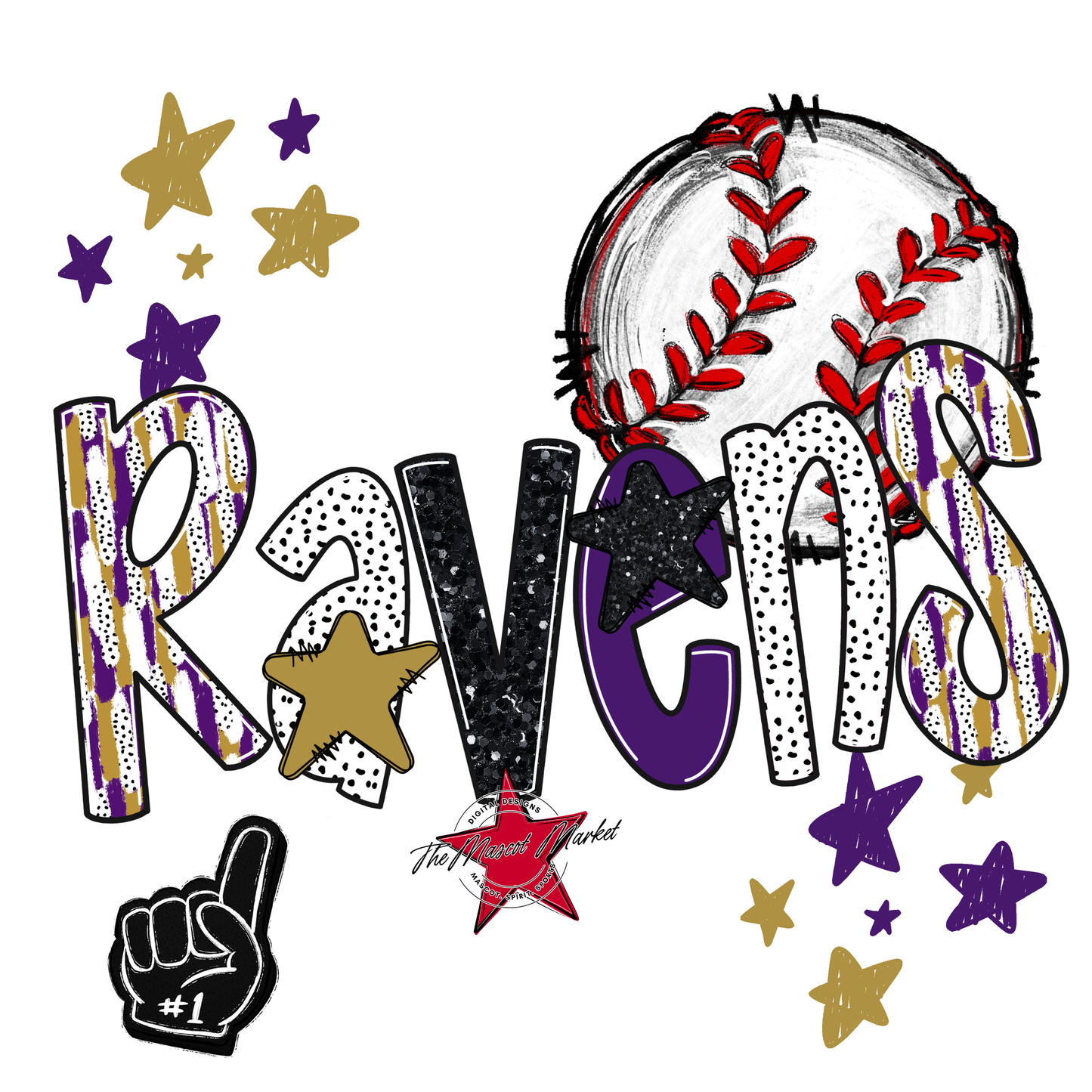 Ravens Baseball Scrape-Purple-Gold