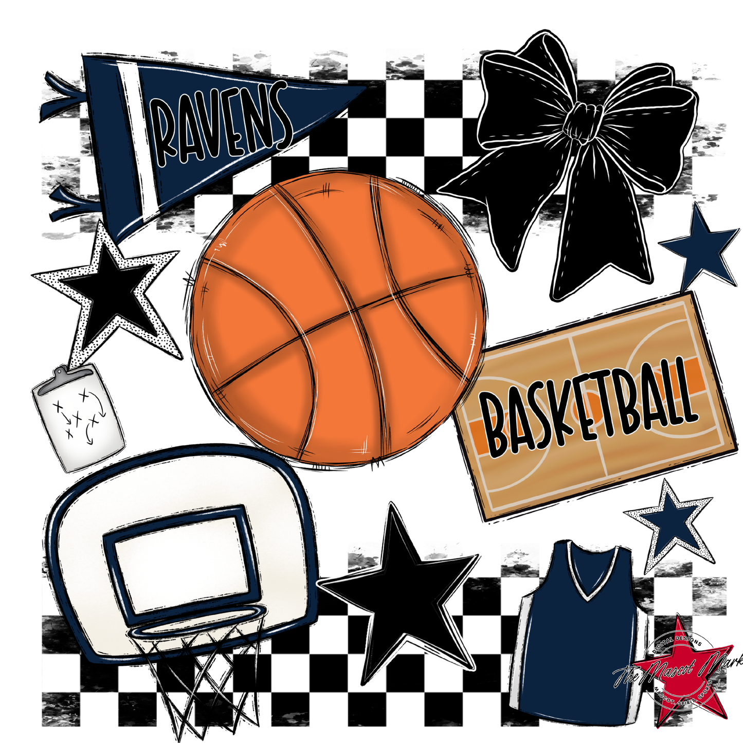 Ravens Checkers Basketball Spirit Design-Navy