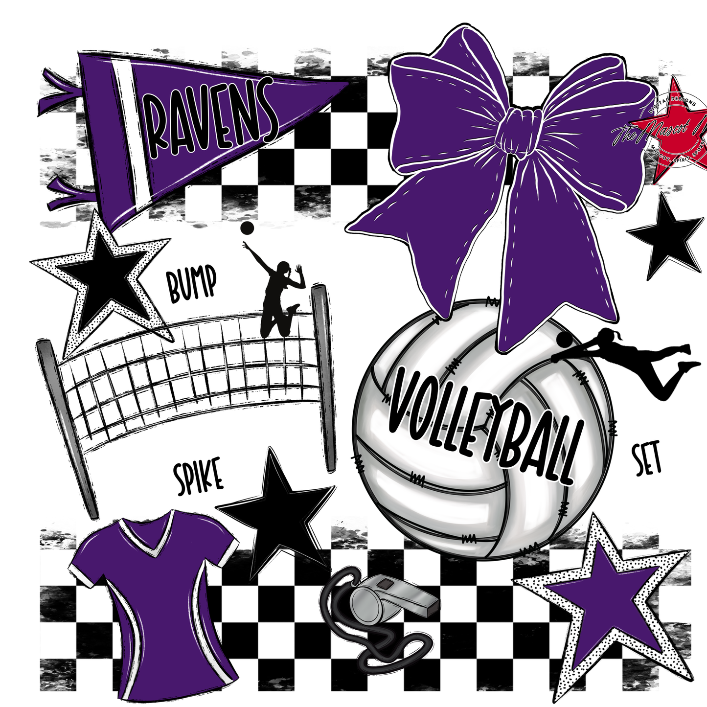 Ravens Checkers Volleyball Spirit Design-Purple