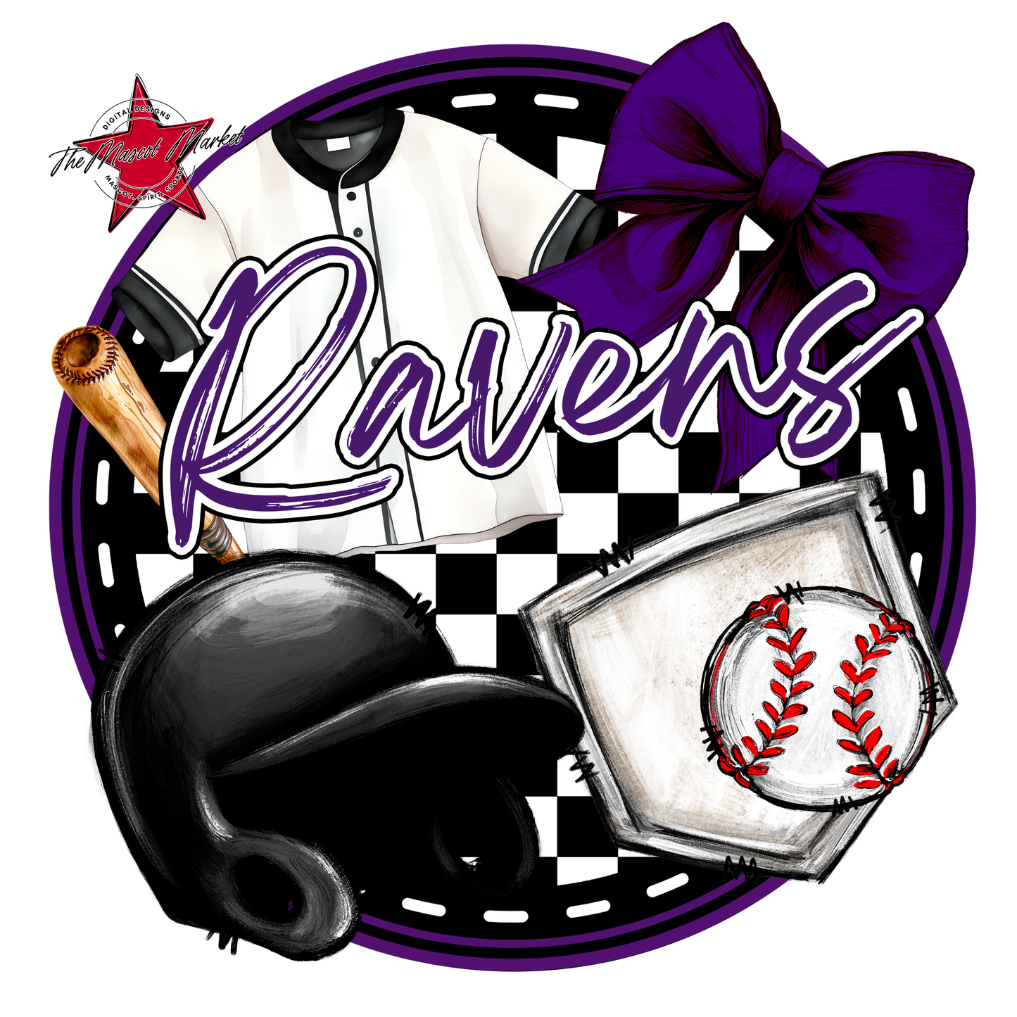 Ravens Circle Baseball Design-Purple