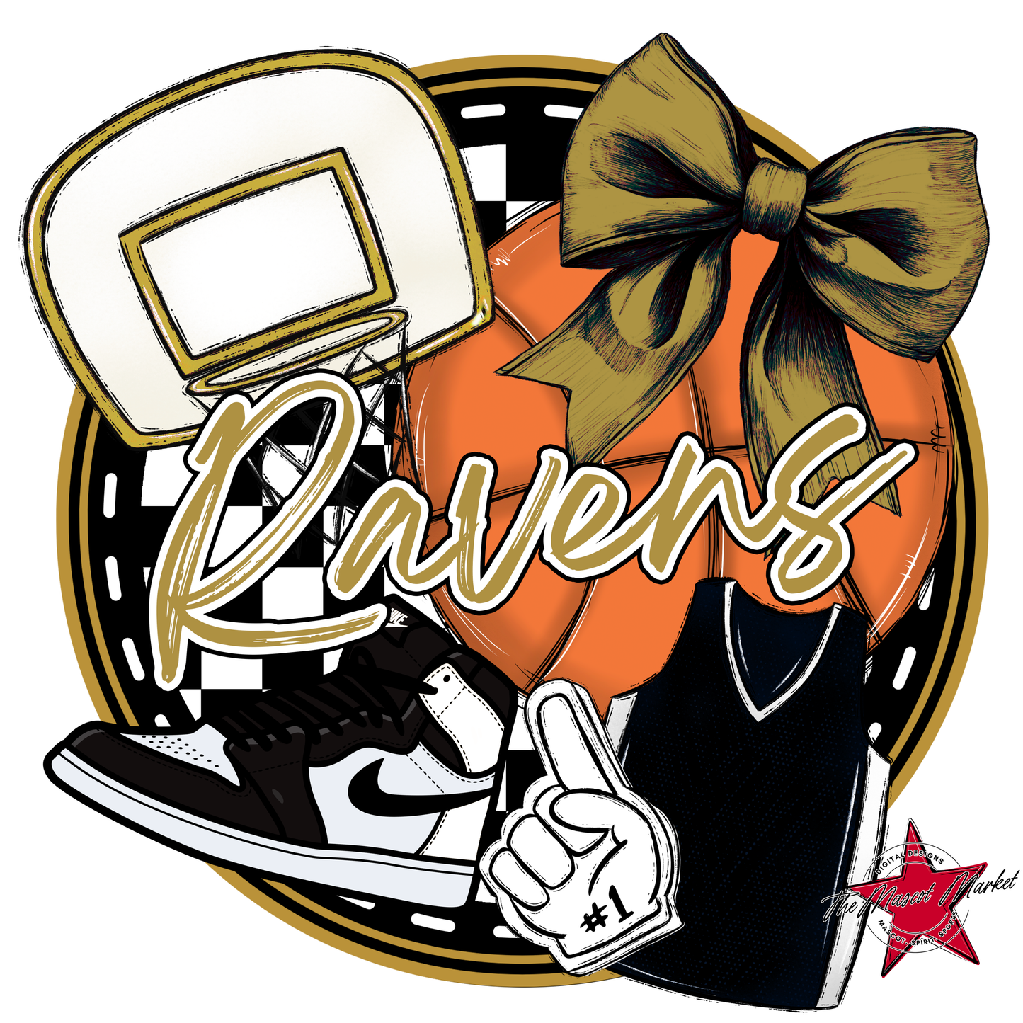 Ravens Circle Basketball Design-Gold