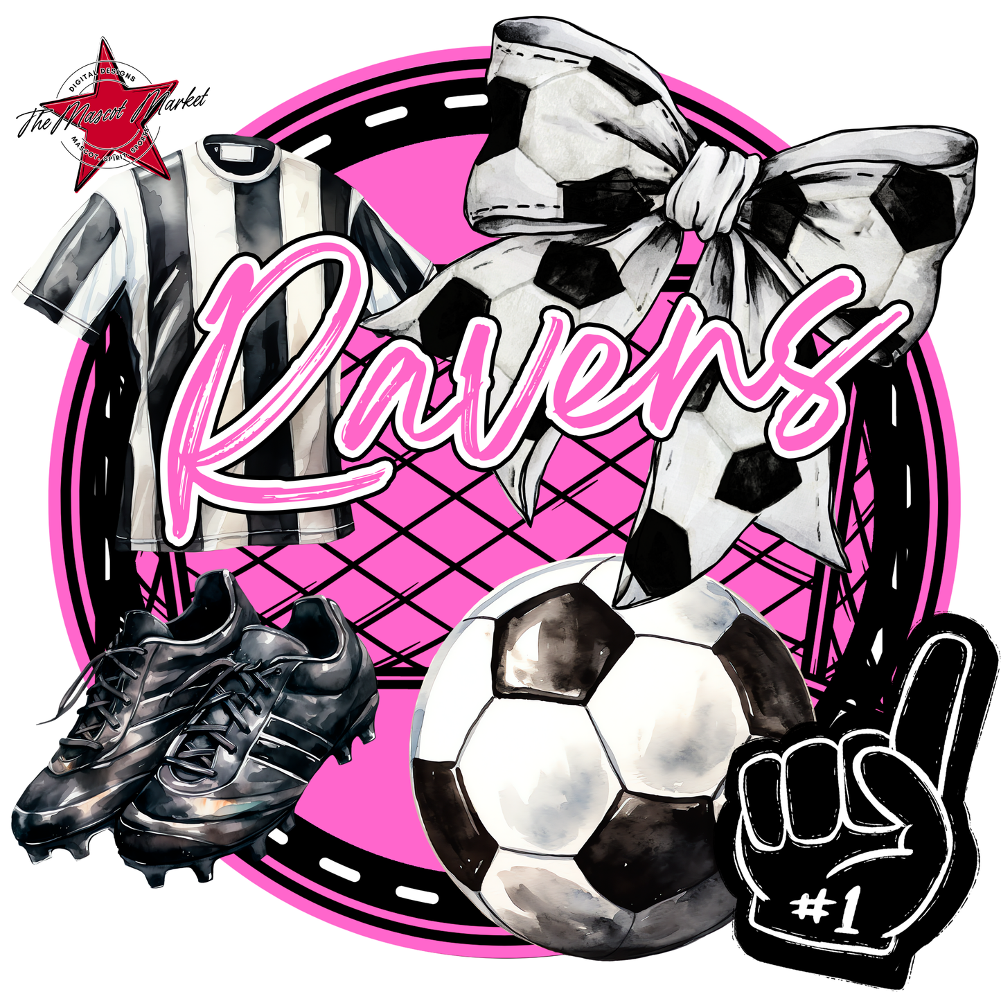 Ravens Circle Soccer Design-Baby Pink