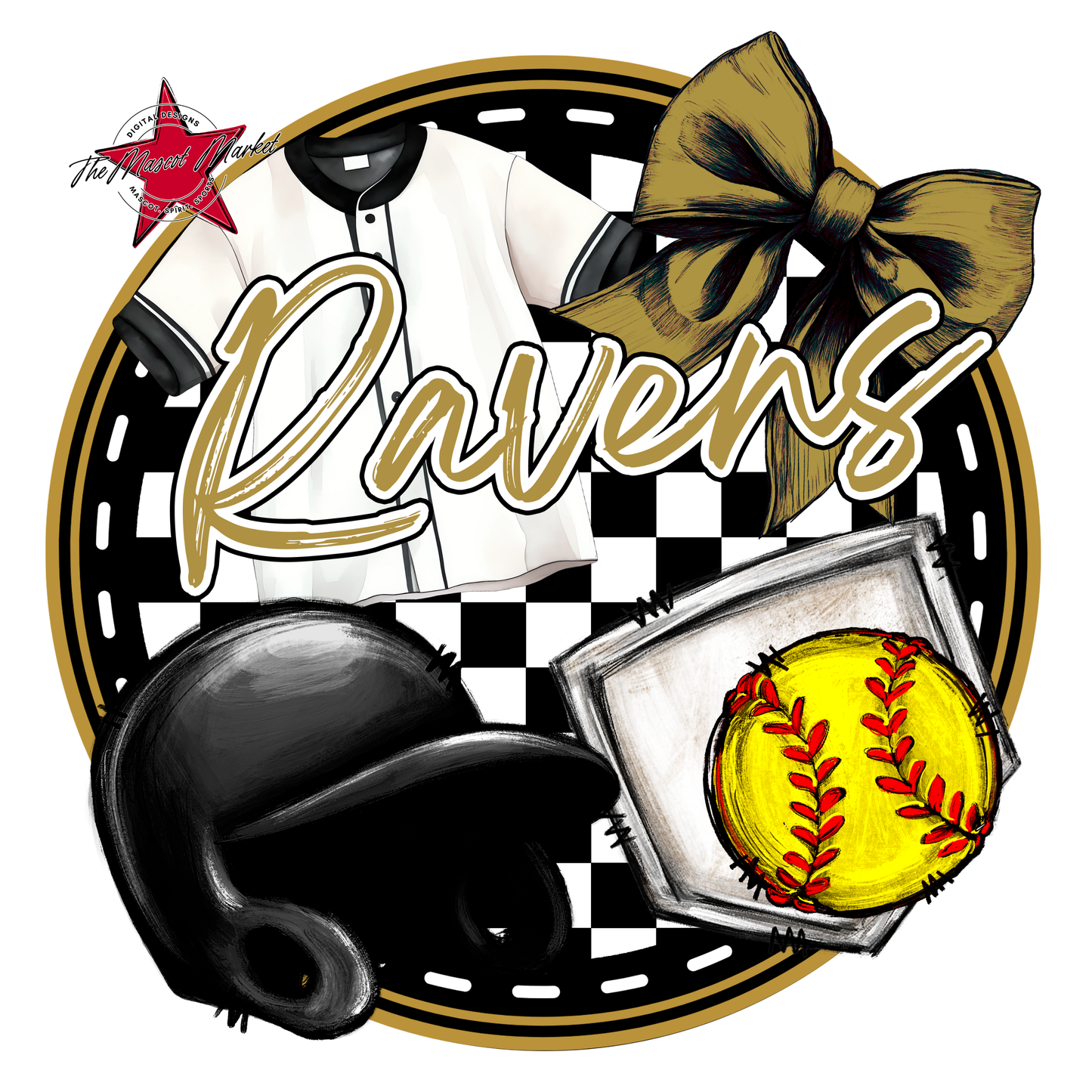 Ravens Circle Softball Design-Gold