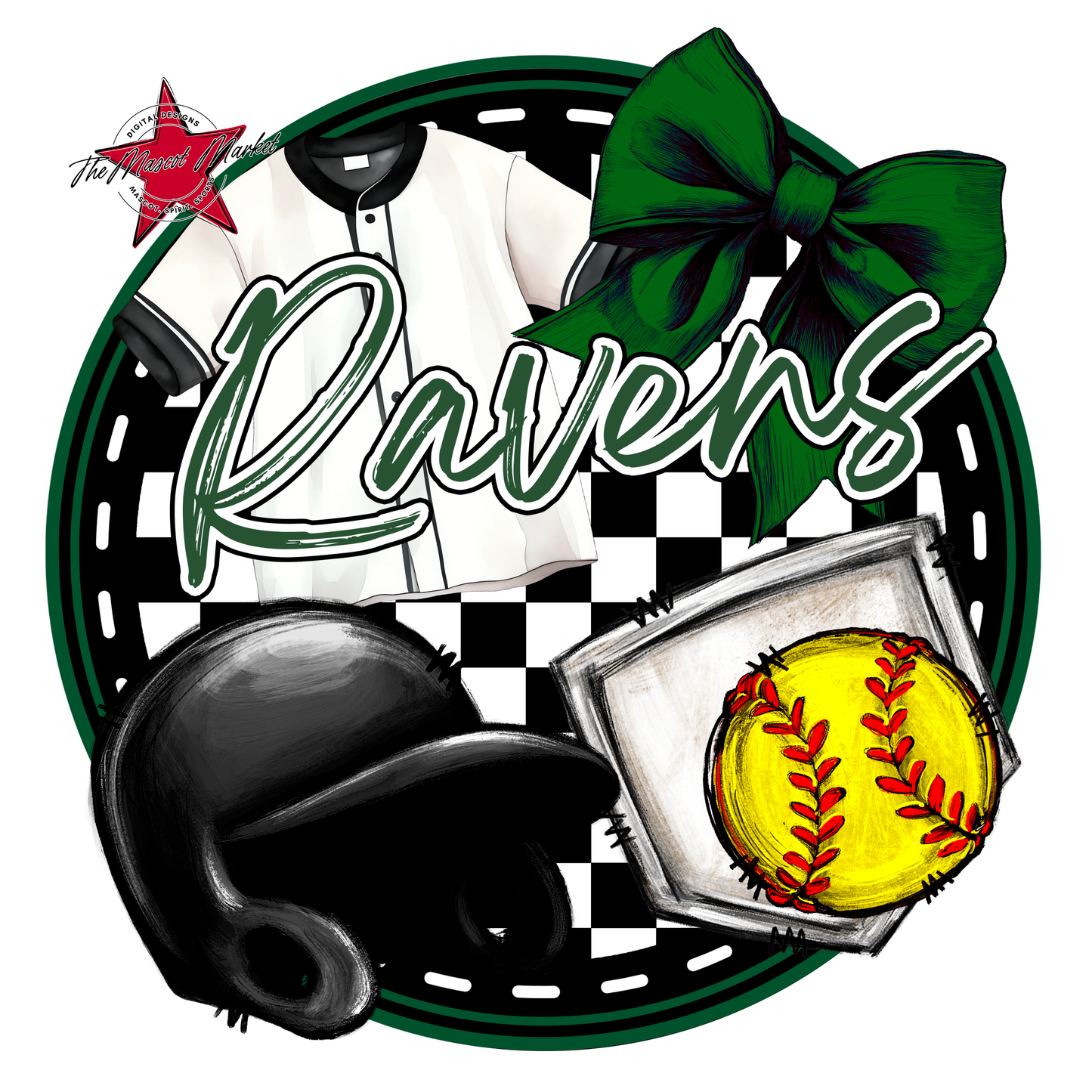 Ravens Circle Softball Design-Green
