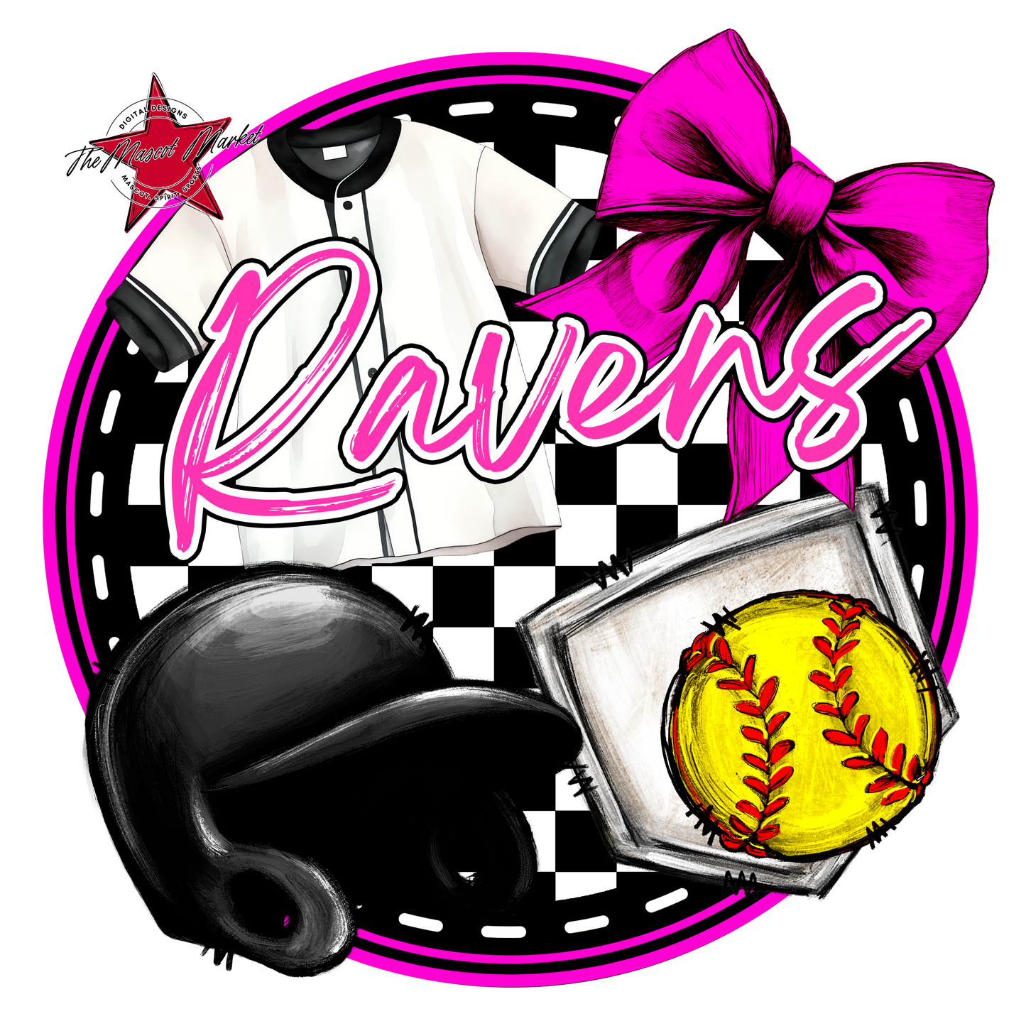 Ravens Circle Softball Design-Pink