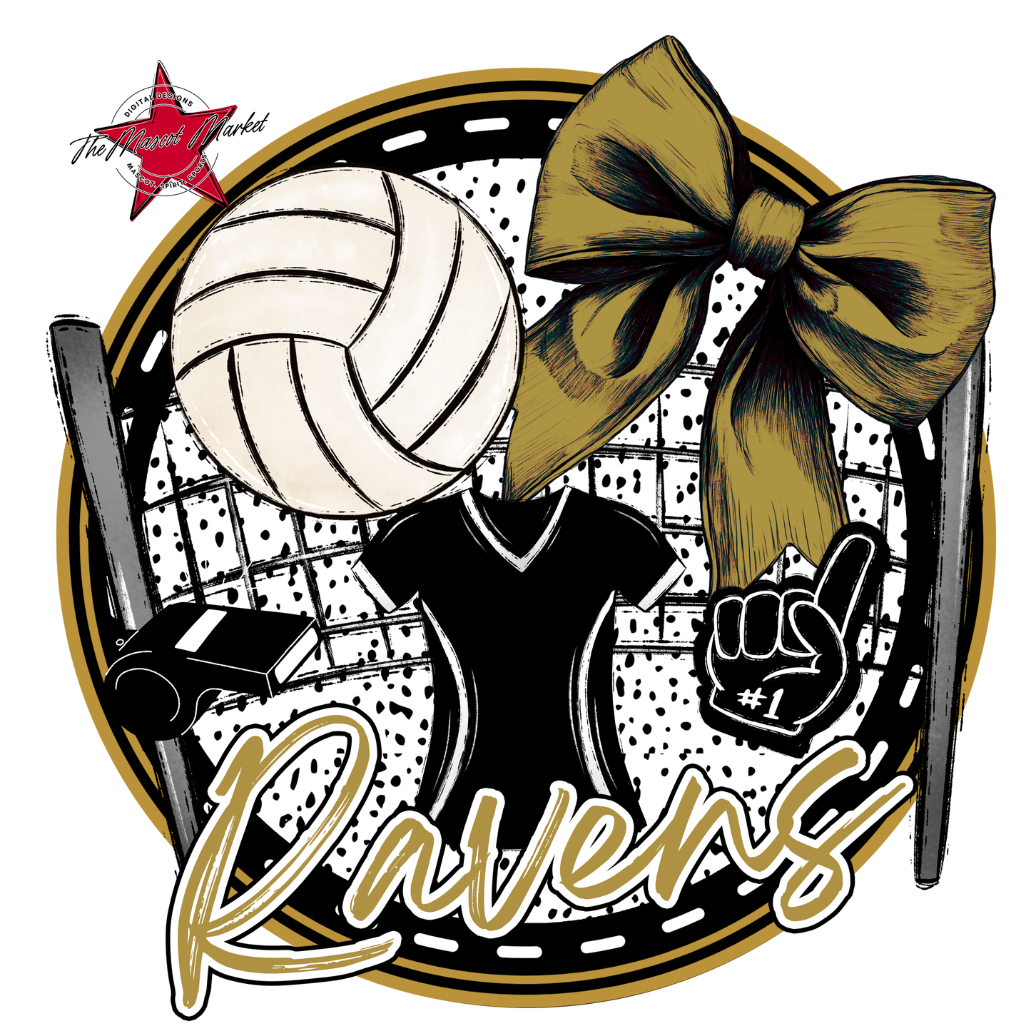 Ravens Circle Volleyball Design-Gold