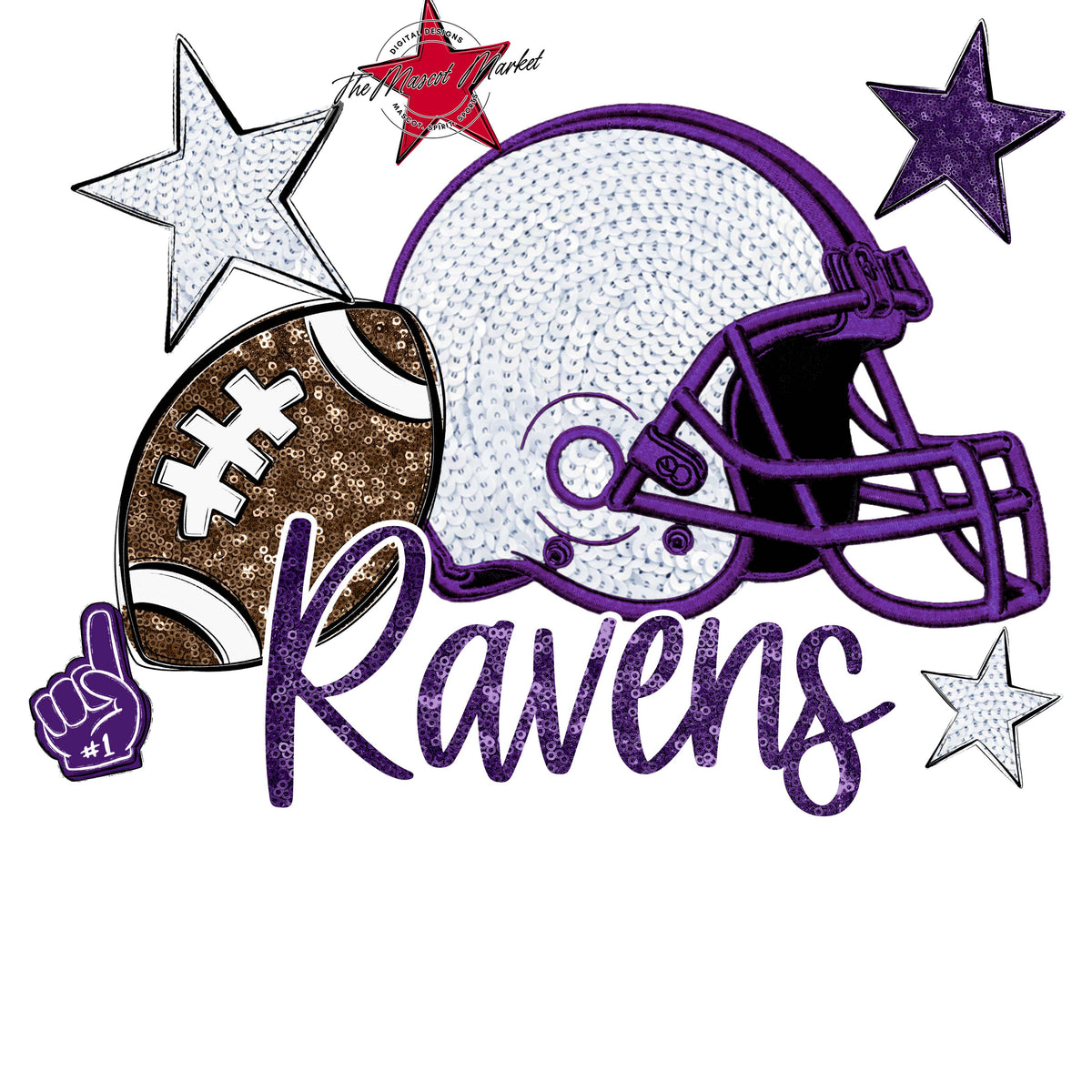 Ravens Football Embroidered Sequins Design-Purple