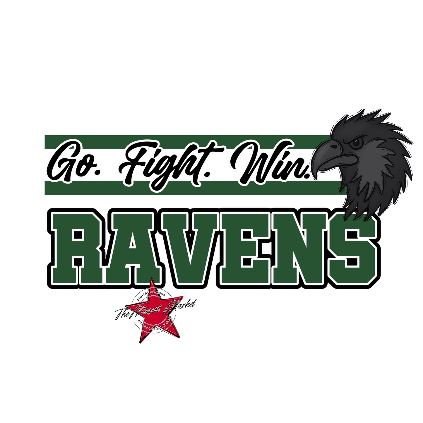Ravens Go Fight Win Mascot Lines-Green