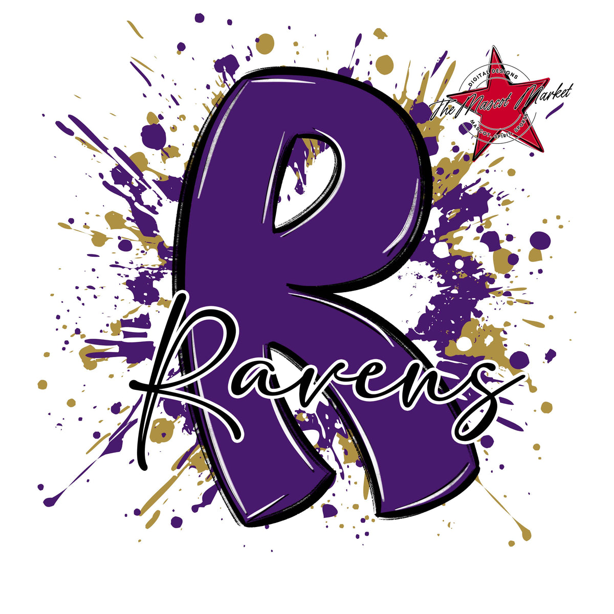 Ravens Mascot Splatter-Purple & Gold